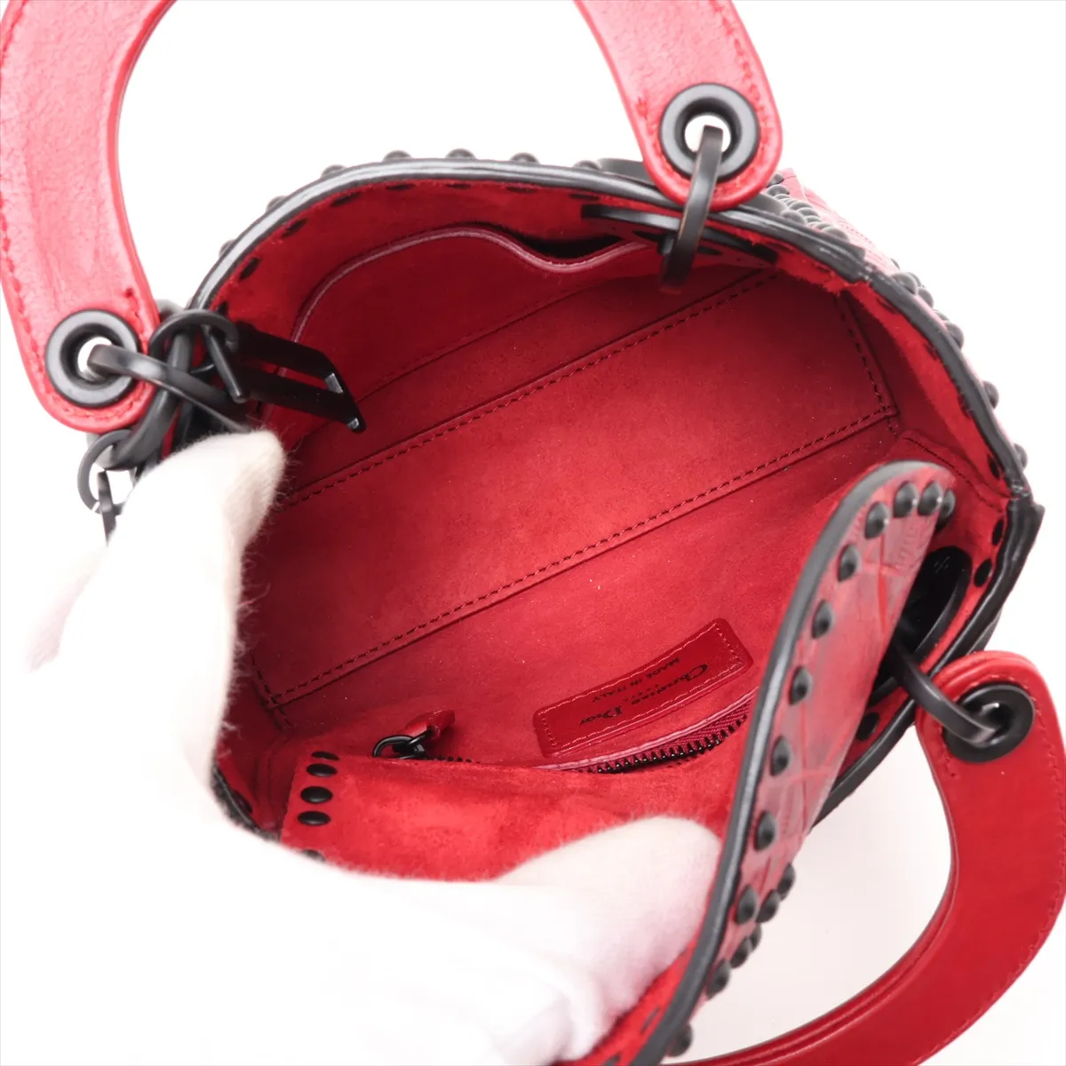 Cannage Lady Dior Mini Leather 2-Way Handbag, Red — view 8