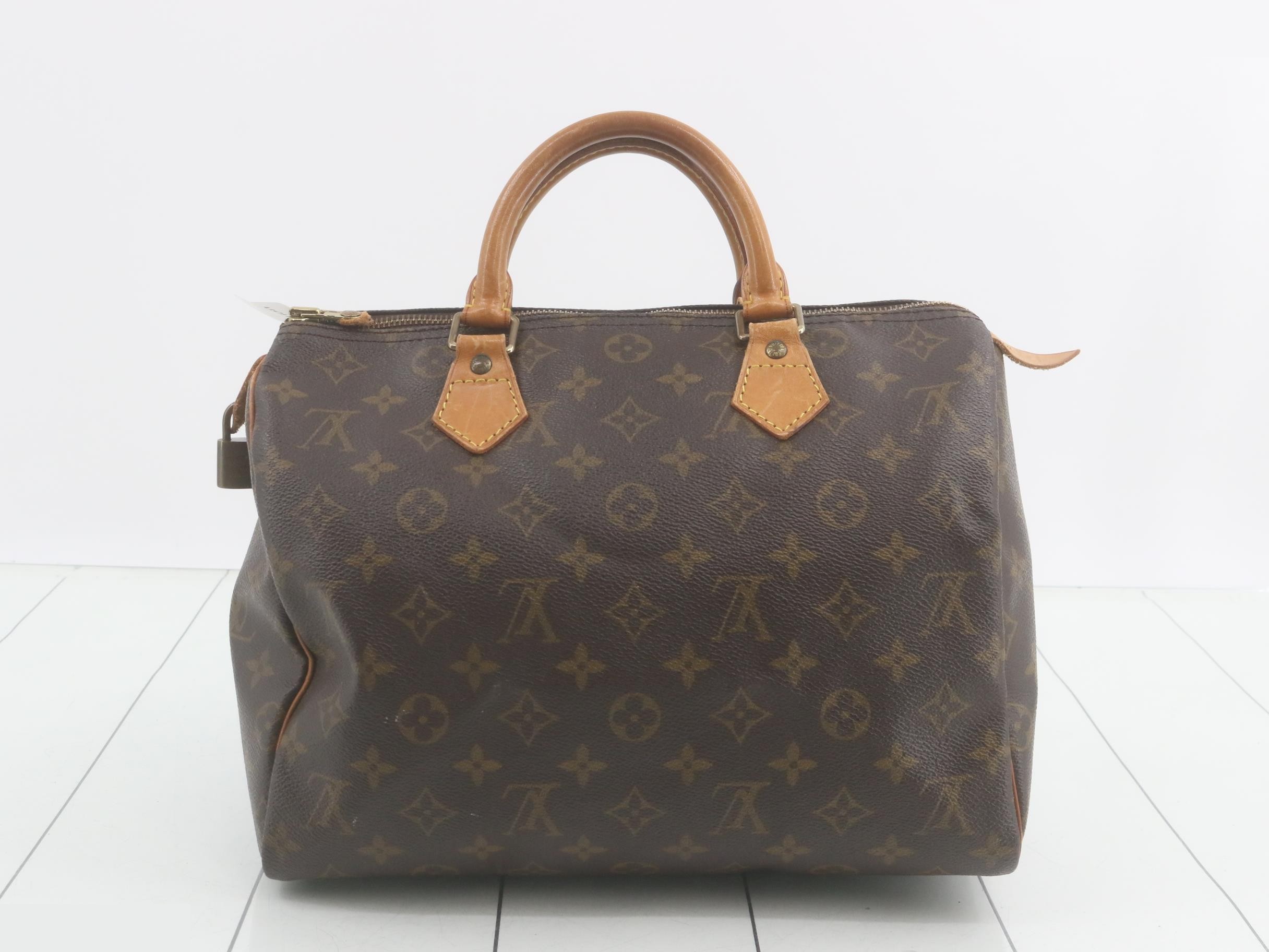 Monogram Speedy 25 Prunen leather tear — view 2
