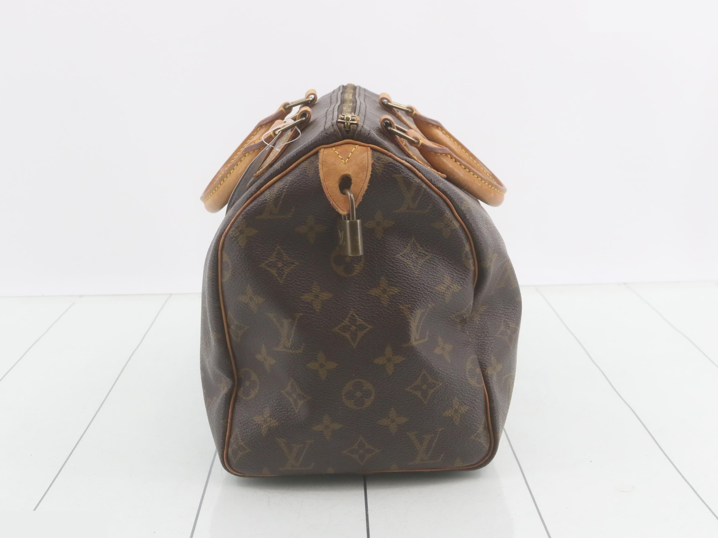 Monogram Speedy 25 Prunen leather tear — view 3
