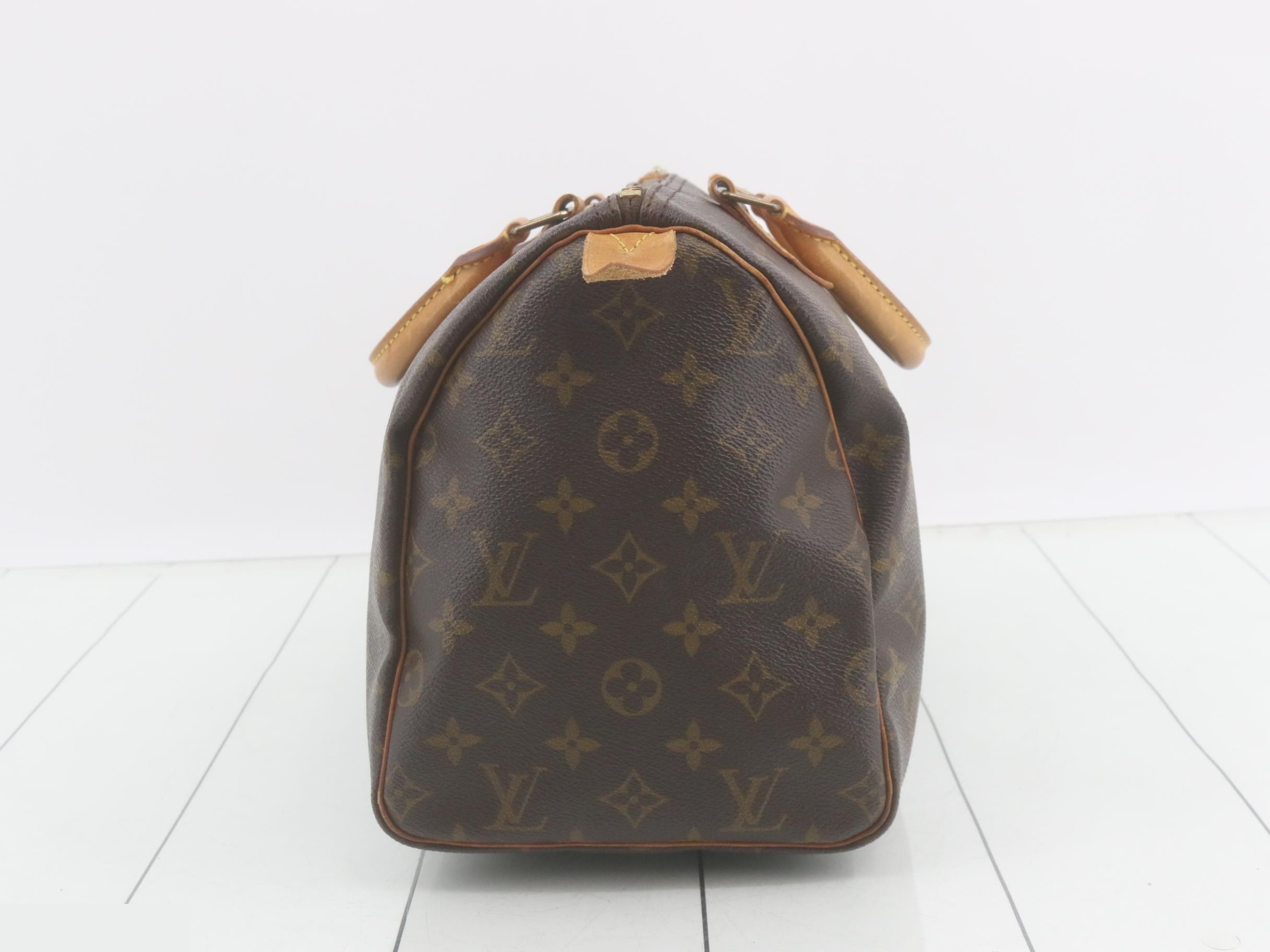 Monogram Speedy 25 Prunen leather tear — view 4