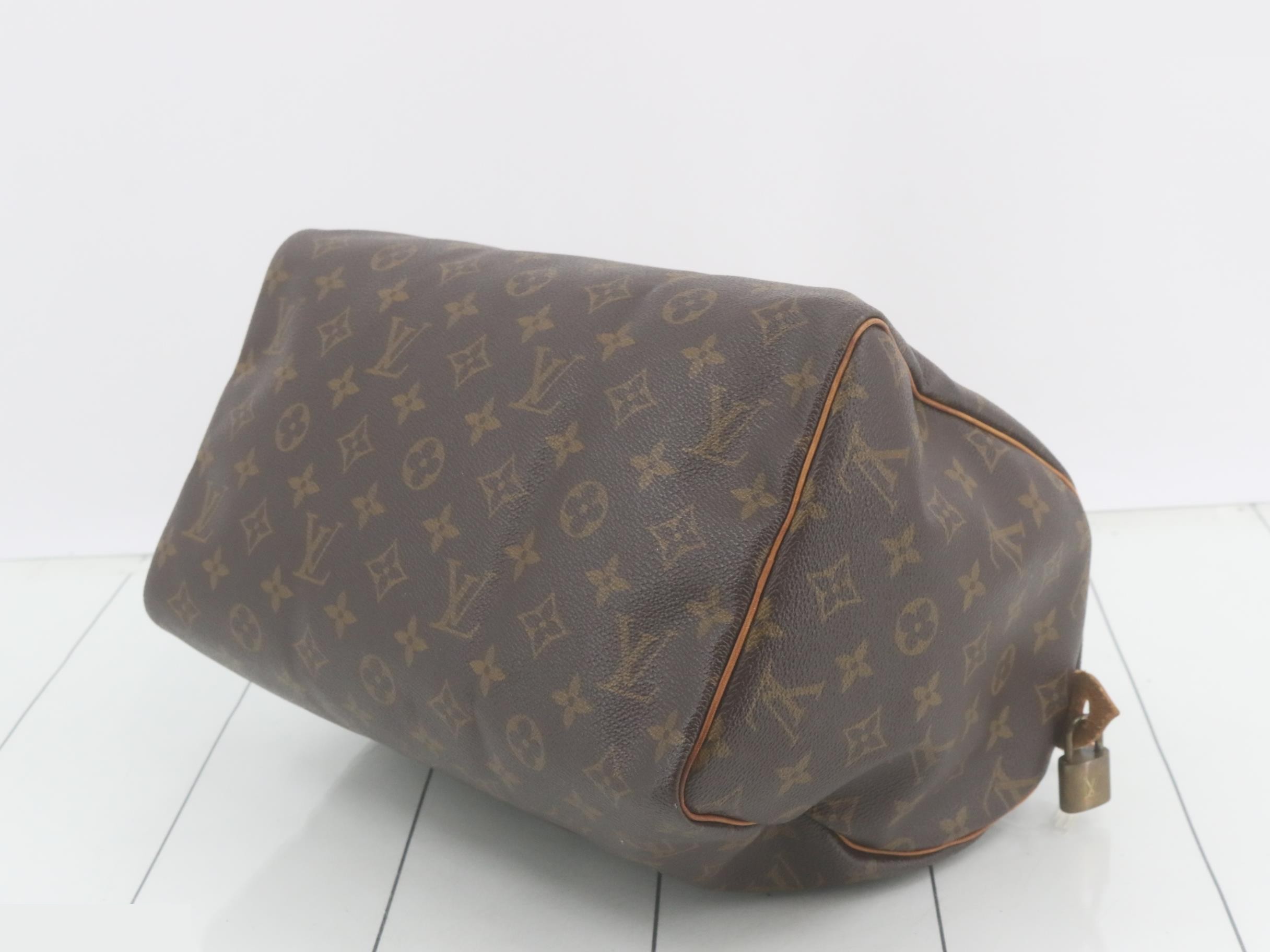 Monogram Speedy 25 Prunen leather tear — view 6