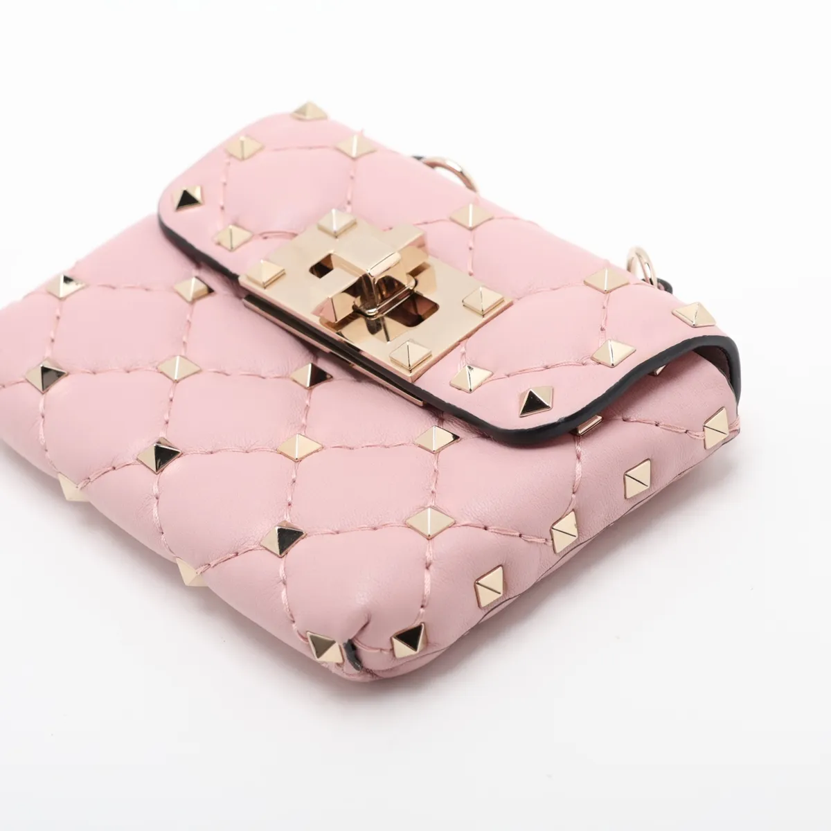 Rockstud Leather Chain Shoulder Bag, Pink — view 3