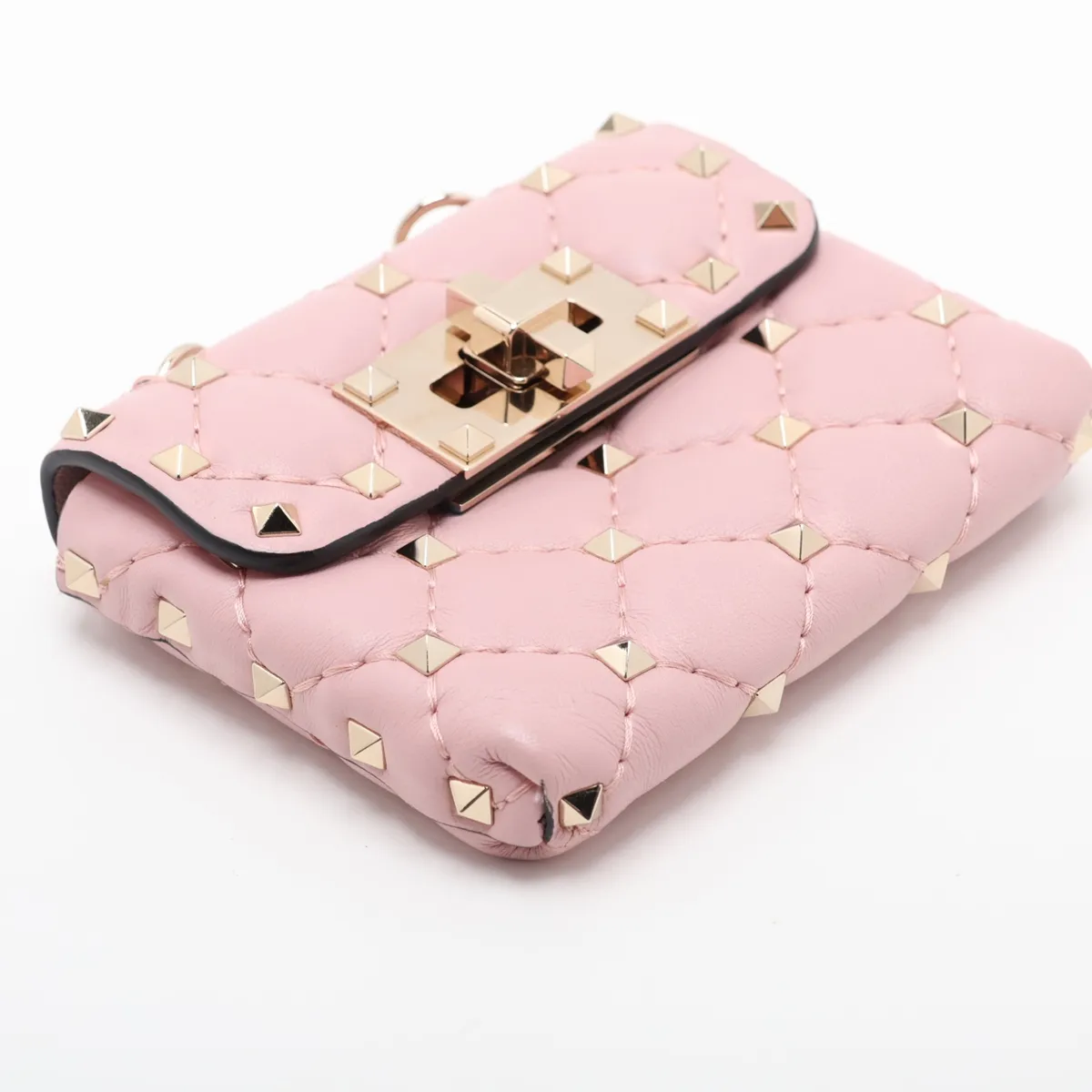 Rockstud Leather Chain Shoulder Bag, Pink — view 4