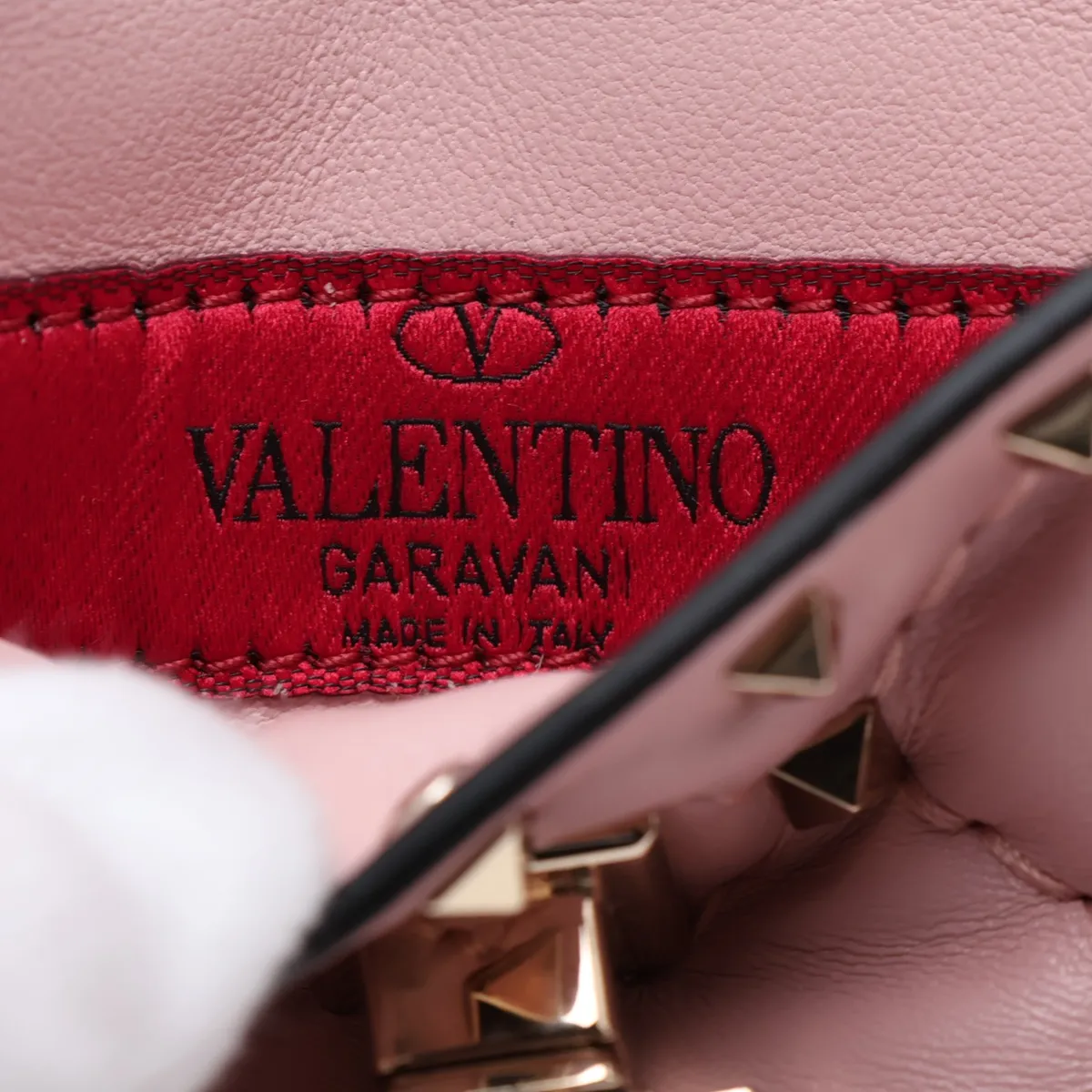 Rockstud Leather Chain Shoulder Bag, Pink — view 7