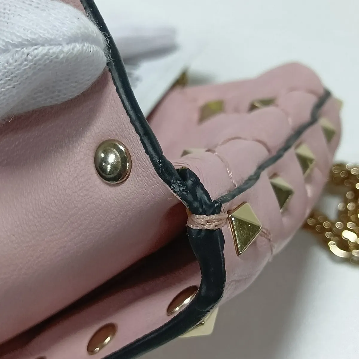 Rockstud Leather Chain Shoulder Bag, Pink — view 8