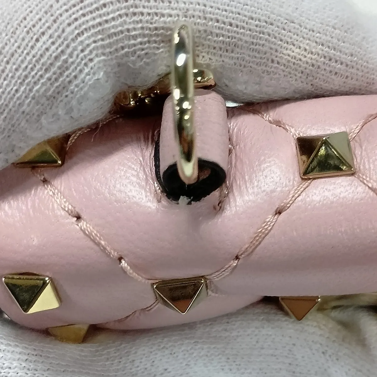 Rockstud Leather Chain Shoulder Bag, Pink — view 9