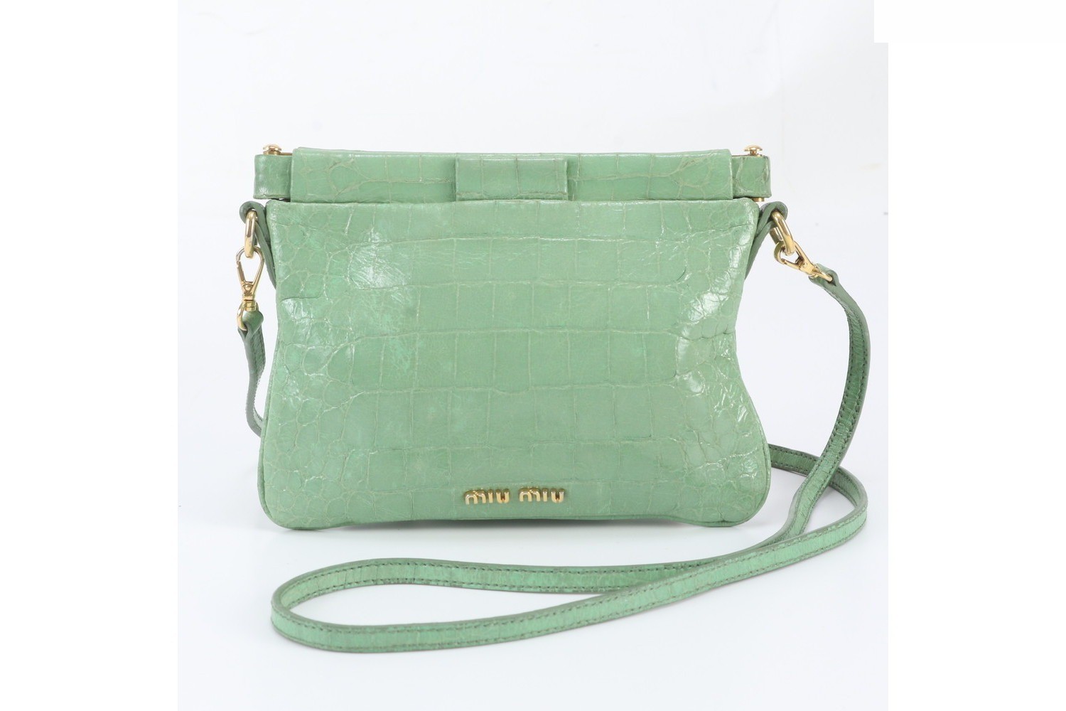 Crocodile embossed leather shoulder bag