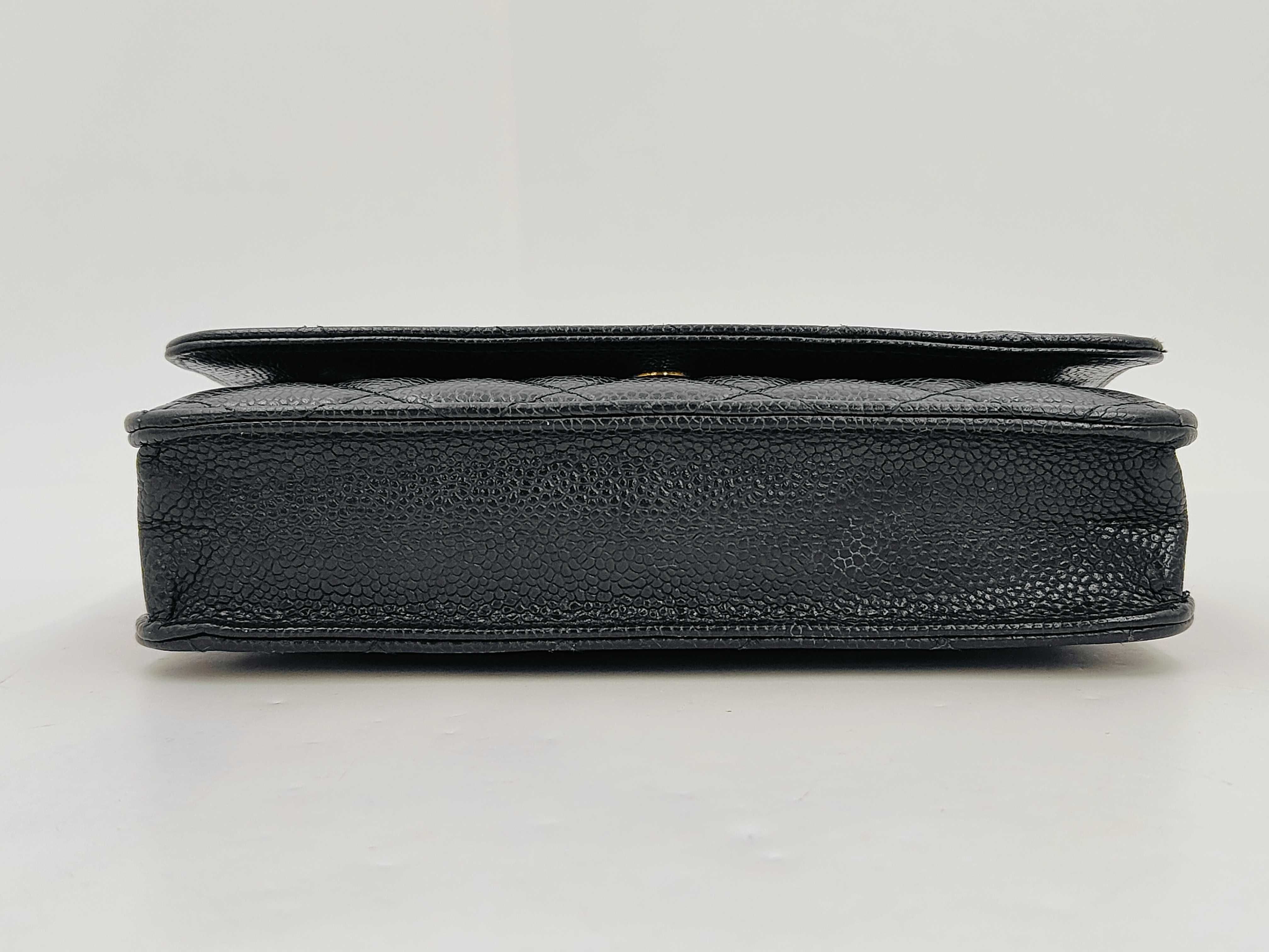 WOC Black Calfskin Medium Shoulder Bag with Gold Hardware and Embossed Chip Design — view 6