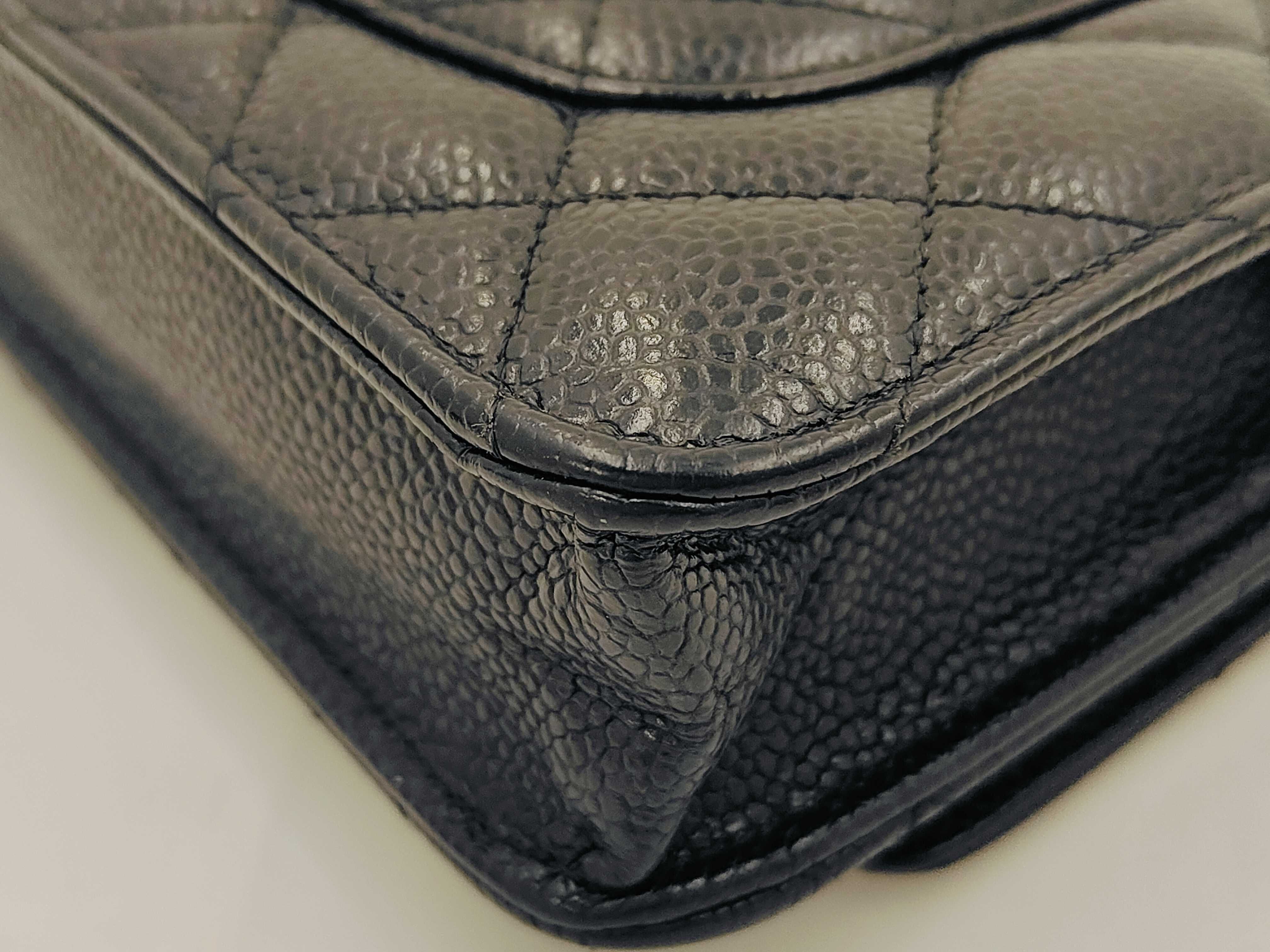 WOC Black Calfskin Medium Shoulder Bag with Gold Hardware and Embossed Chip Design — view 7