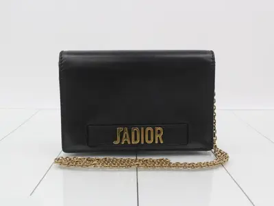 J'ADIOR Leather Chain Wallet, Black