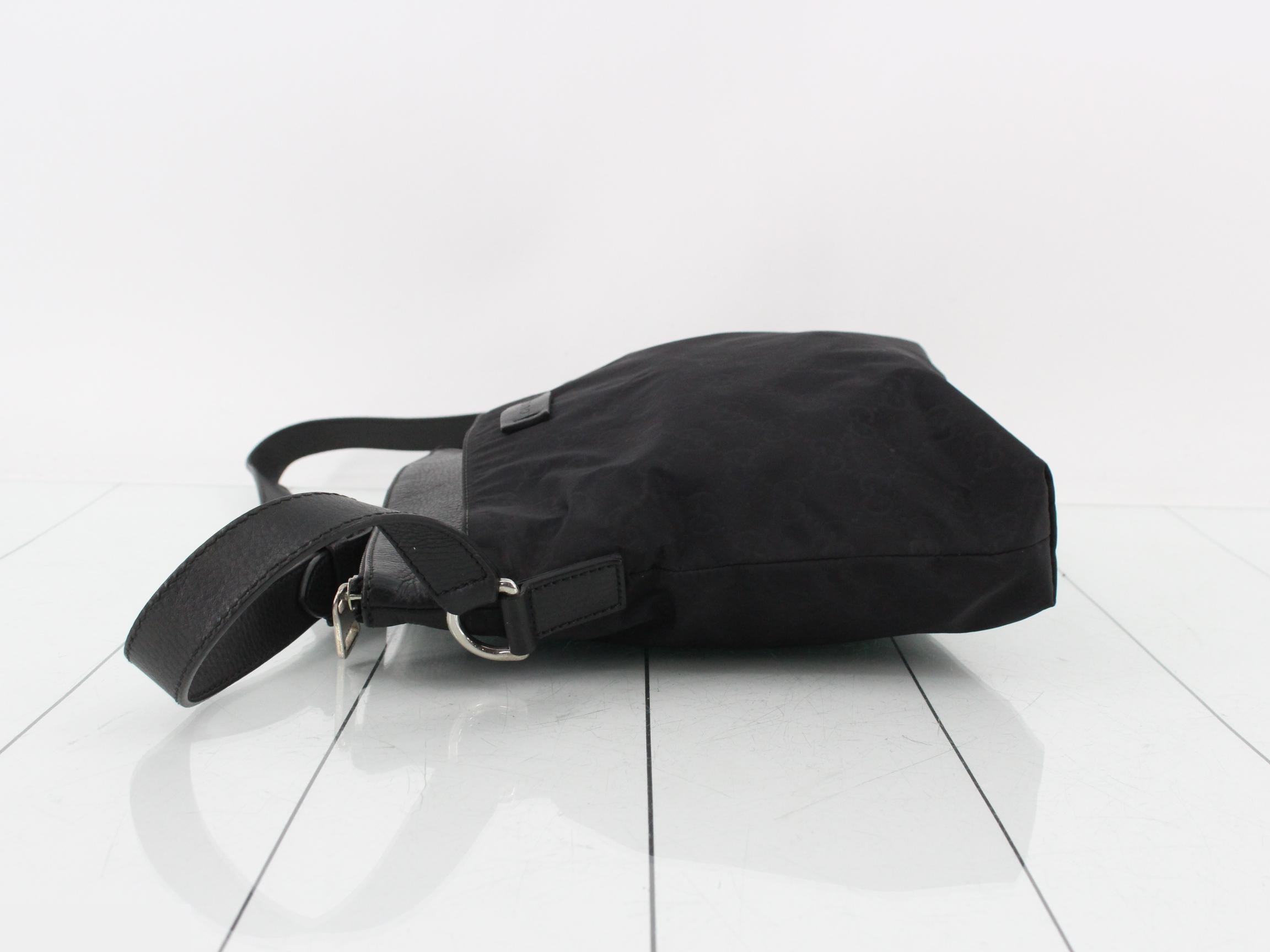 GG Nylon Leather Shoulder Bag, Black — view 4
