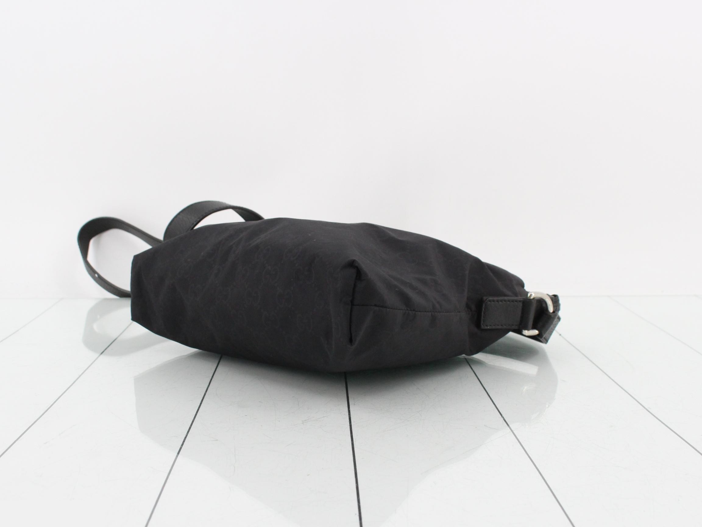 GG Nylon Leather Shoulder Bag, Black — view 6