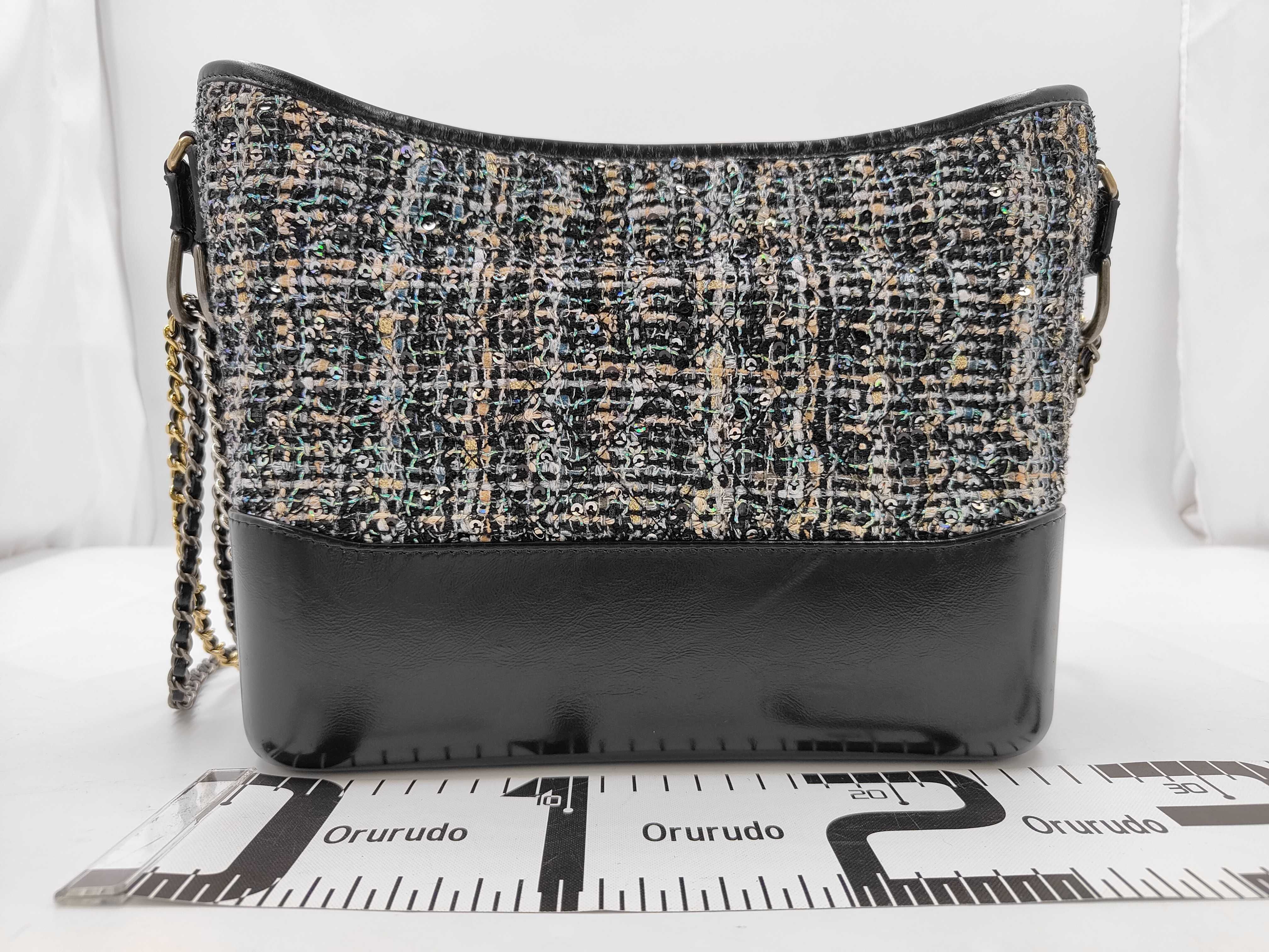Gabrielle Black Tweed x Calfskin x Sequin Large Shoulder Bag — view 2