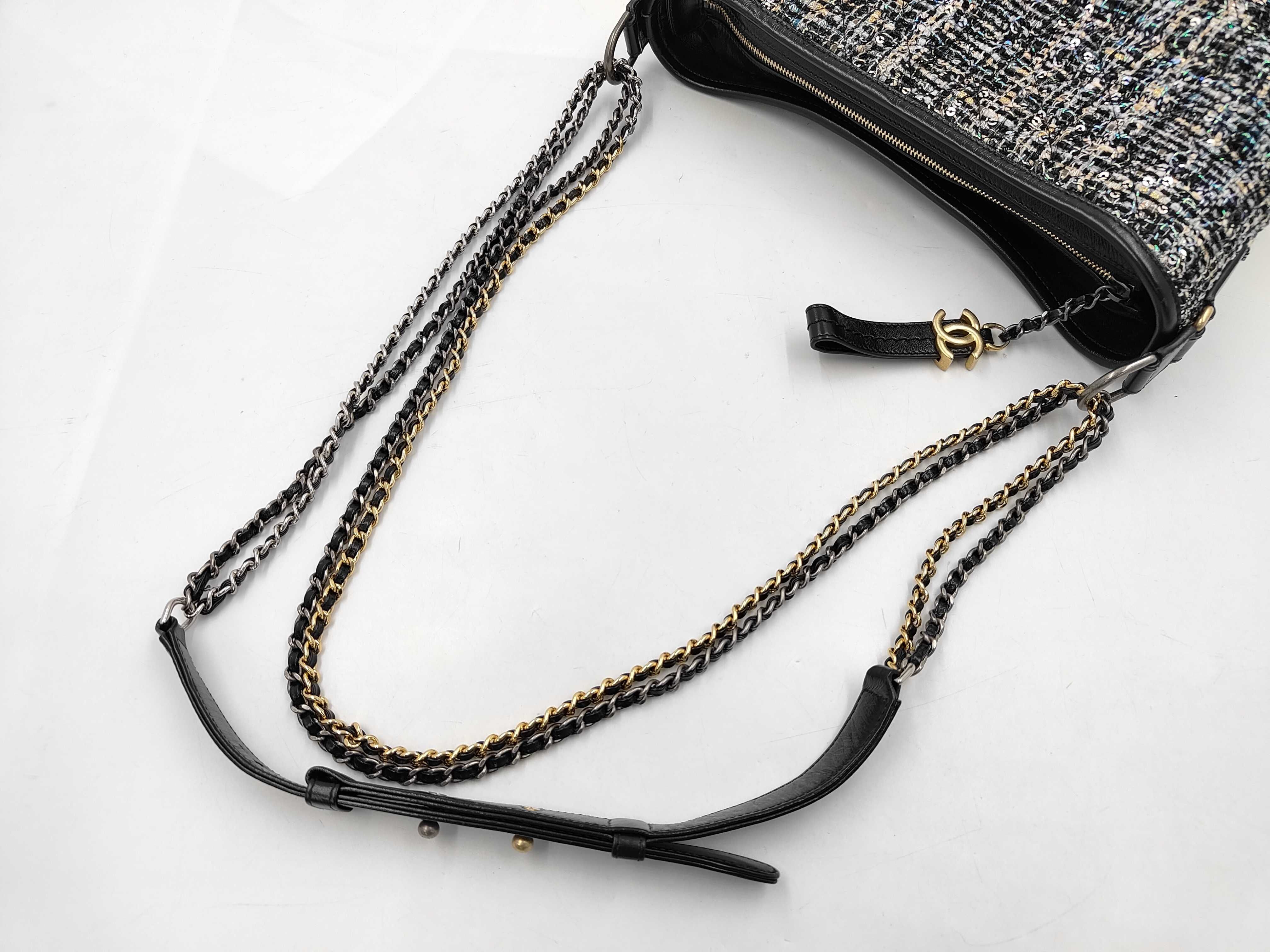 Gabrielle Black Tweed x Calfskin x Sequin Large Shoulder Bag — view 5
