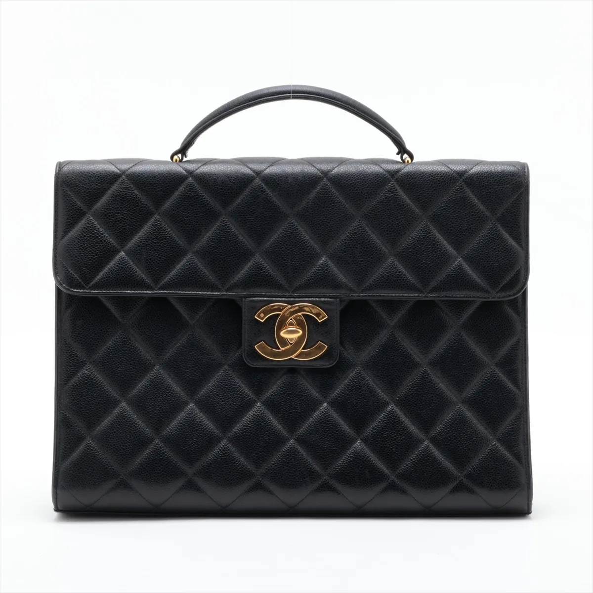 Matelassé Caviar Skin Business Bag, Black with Gold Hardware, Item No. 3444938 (Serial Number 3)