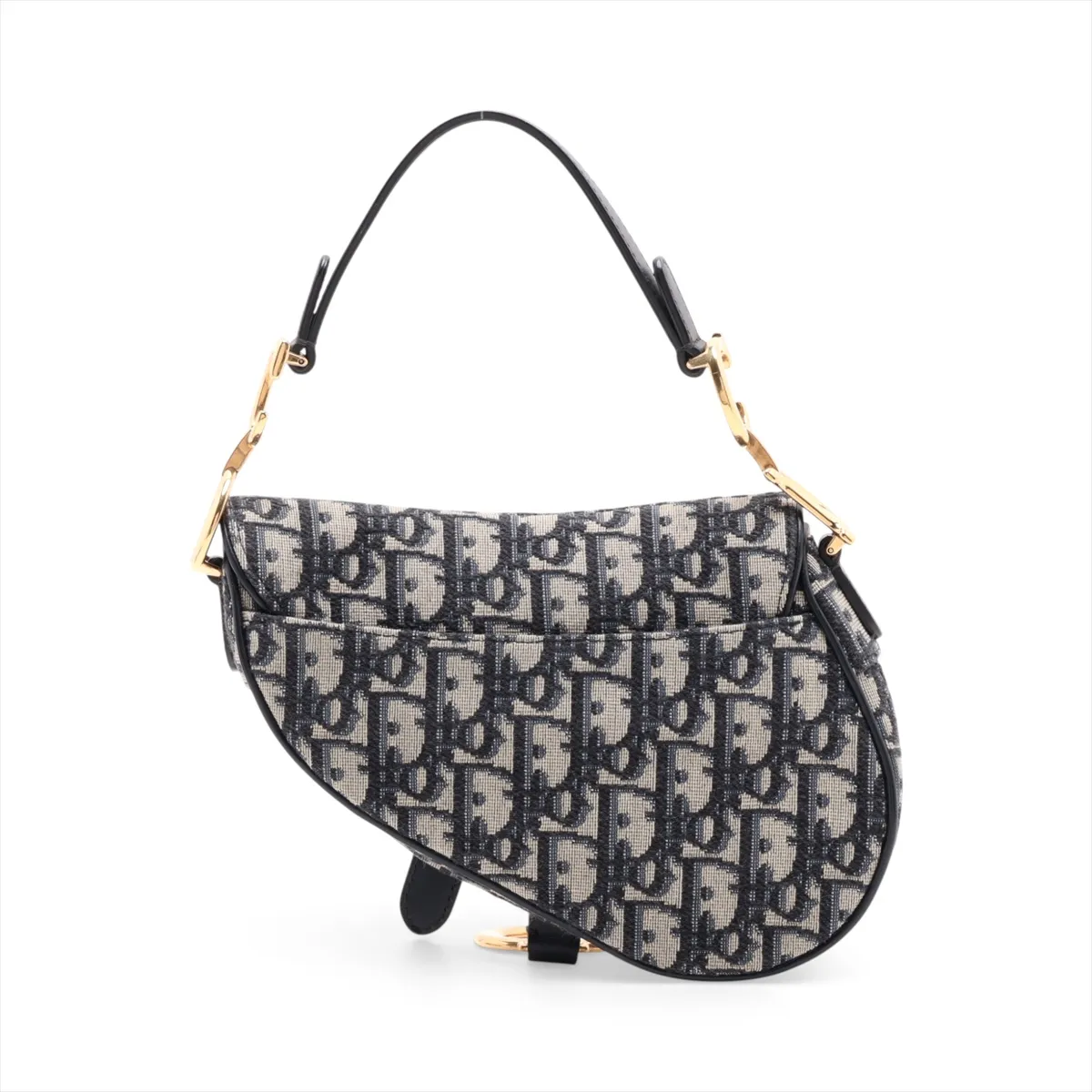 Oblique Saddle Bag, Canvas x Leather, 2-Way Handbag, Navy — view 2