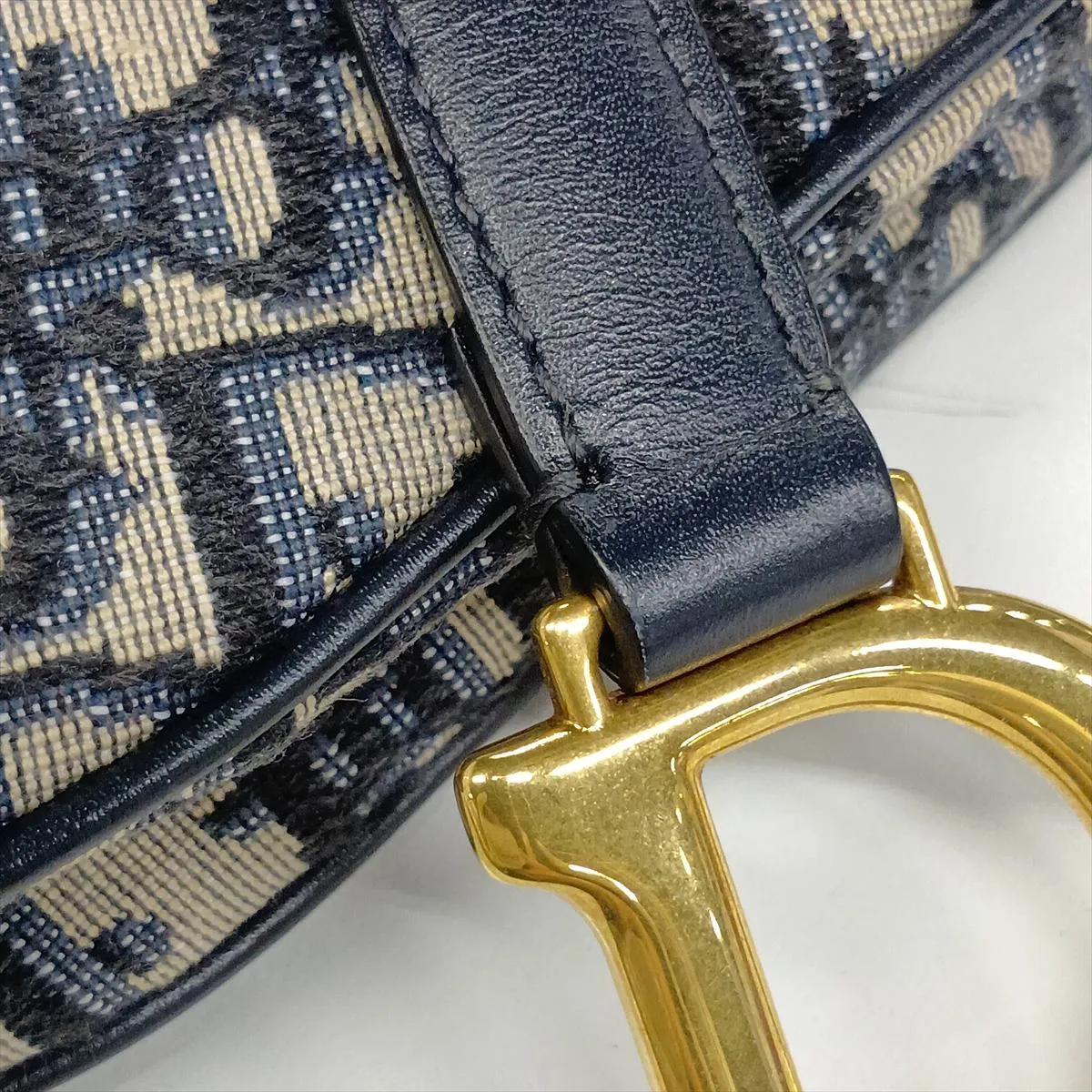 Oblique Saddle Bag, Canvas x Leather, 2-Way Handbag, Navy — view 11