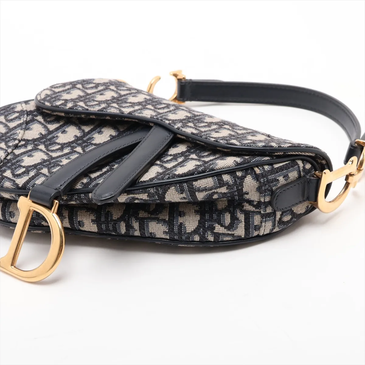 Oblique Saddle Bag, Canvas x Leather, 2-Way Handbag, Navy — view 3