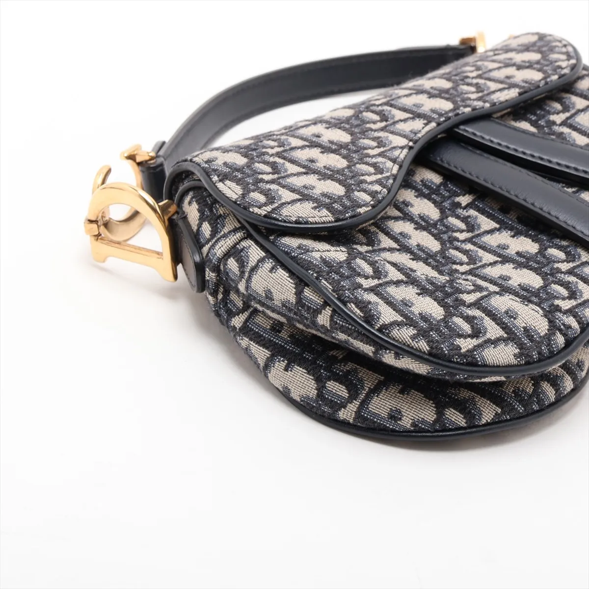 Oblique Saddle Bag, Canvas x Leather, 2-Way Handbag, Navy — view 4