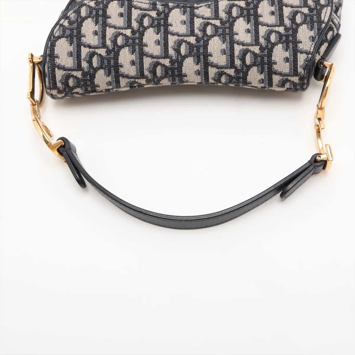 Oblique Saddle Bag, Canvas x Leather, 2-Way Handbag, Navy — view 5
