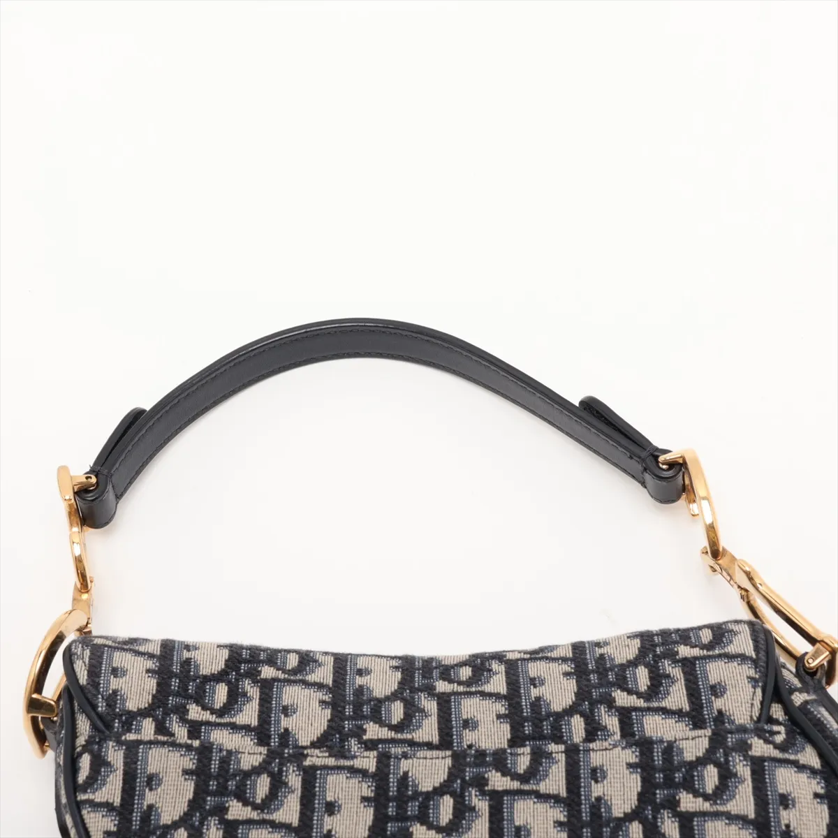Oblique Saddle Bag, Canvas x Leather, 2-Way Handbag, Navy — view 6
