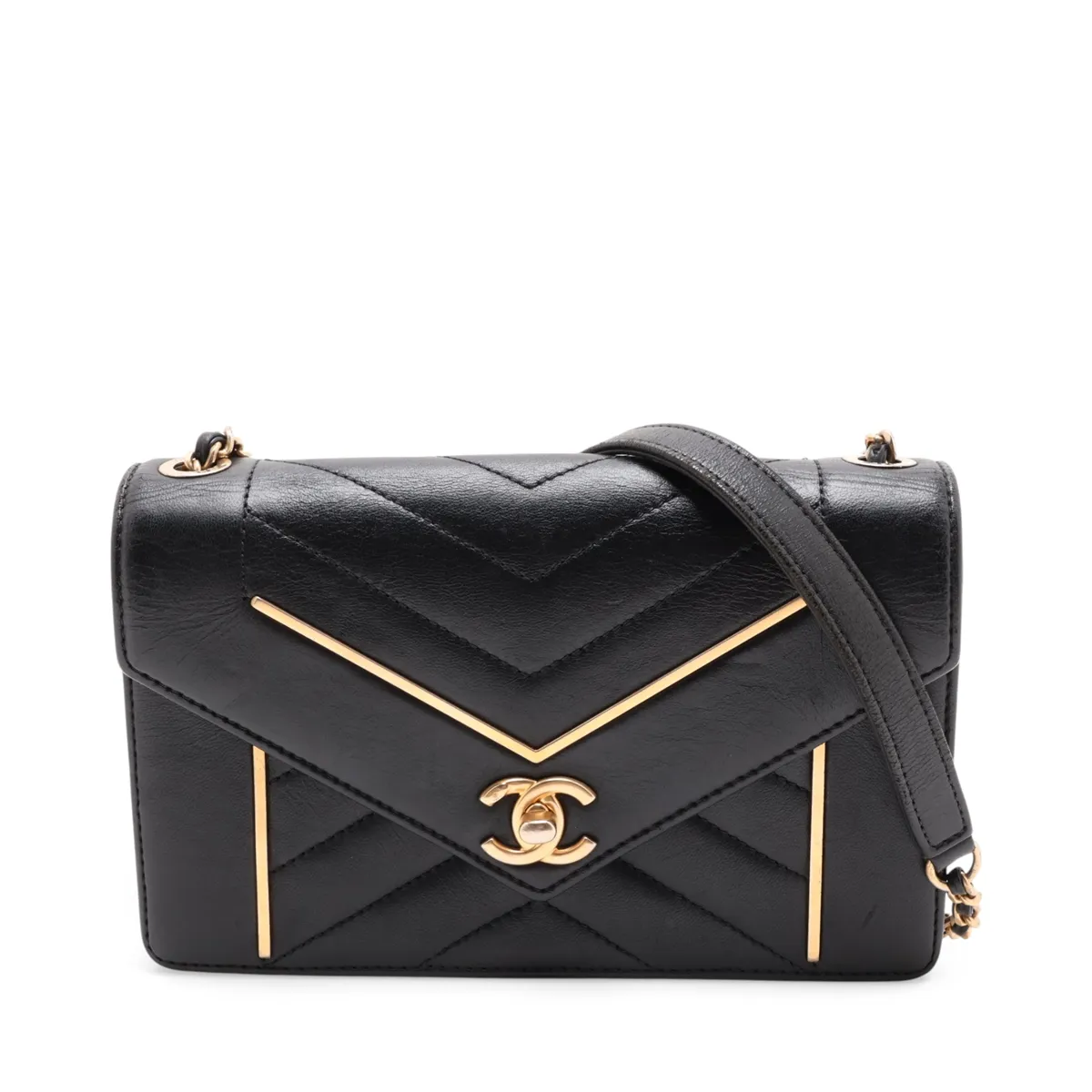 V-stitch lambskin single flap single chain bag, chevron pattern, brown with gold hardware, item number 24488103 (serial number in the 24 range).