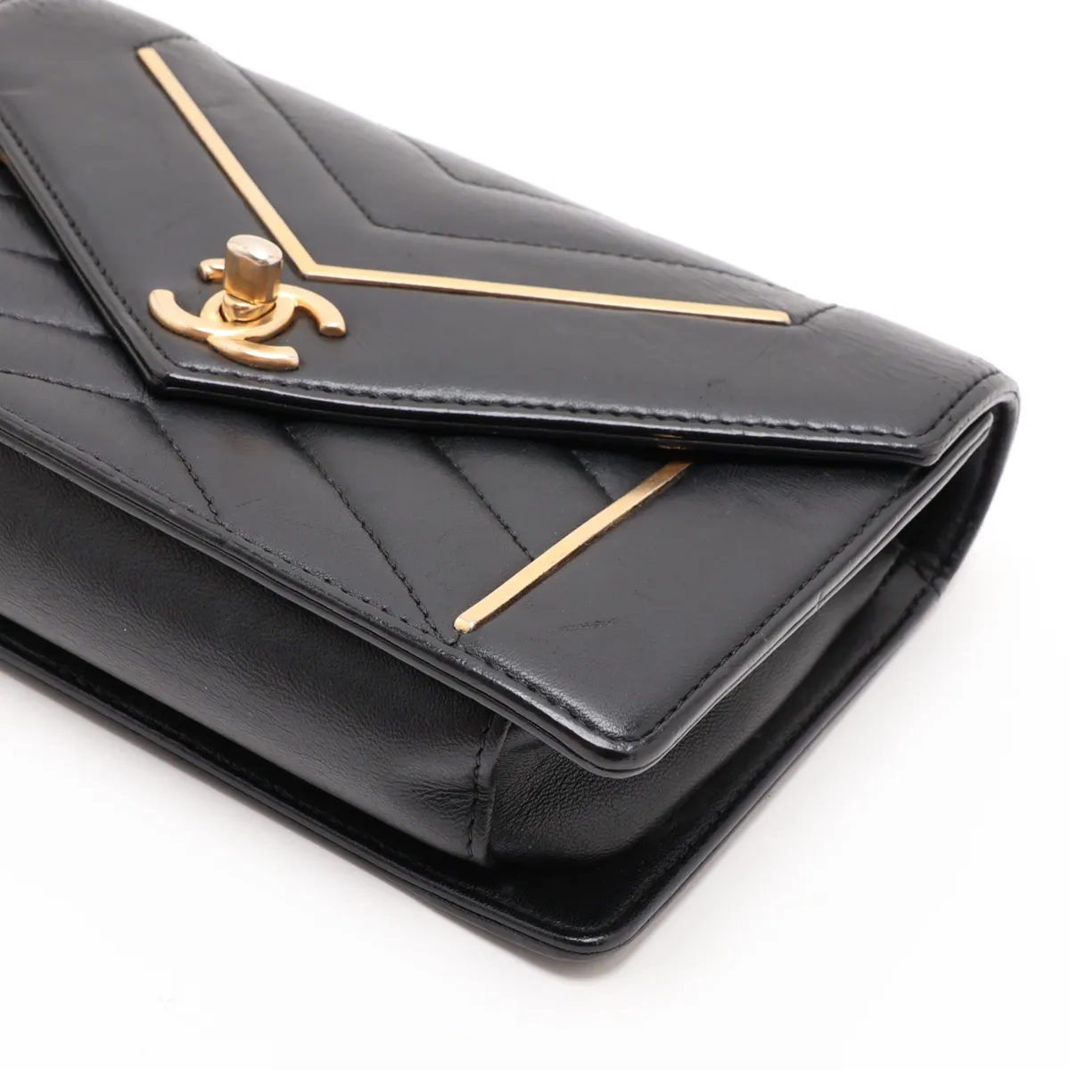 V-stitch lambskin single flap single chain bag, chevron pattern, brown with gold hardware, item number 24488103 (serial number in the 24 range). — view 3