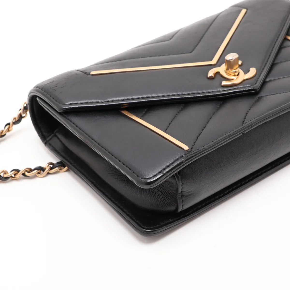 V-stitch lambskin single flap single chain bag, chevron pattern, brown with gold hardware, item number 24488103 (serial number in the 24 range). — view 4