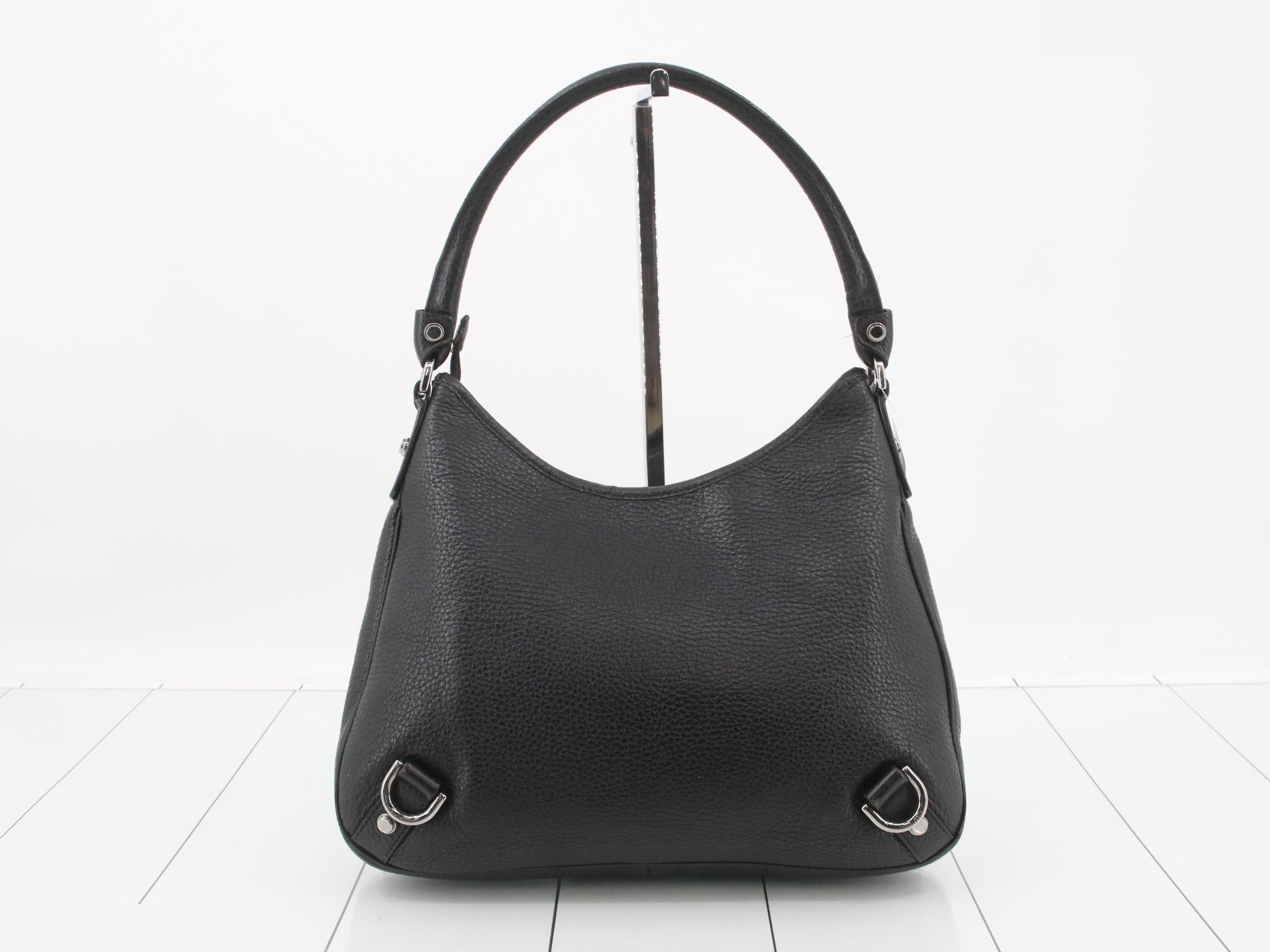 Abby D-ring Shoulder Bag, Leather, Black, Silver Hardware — view 2