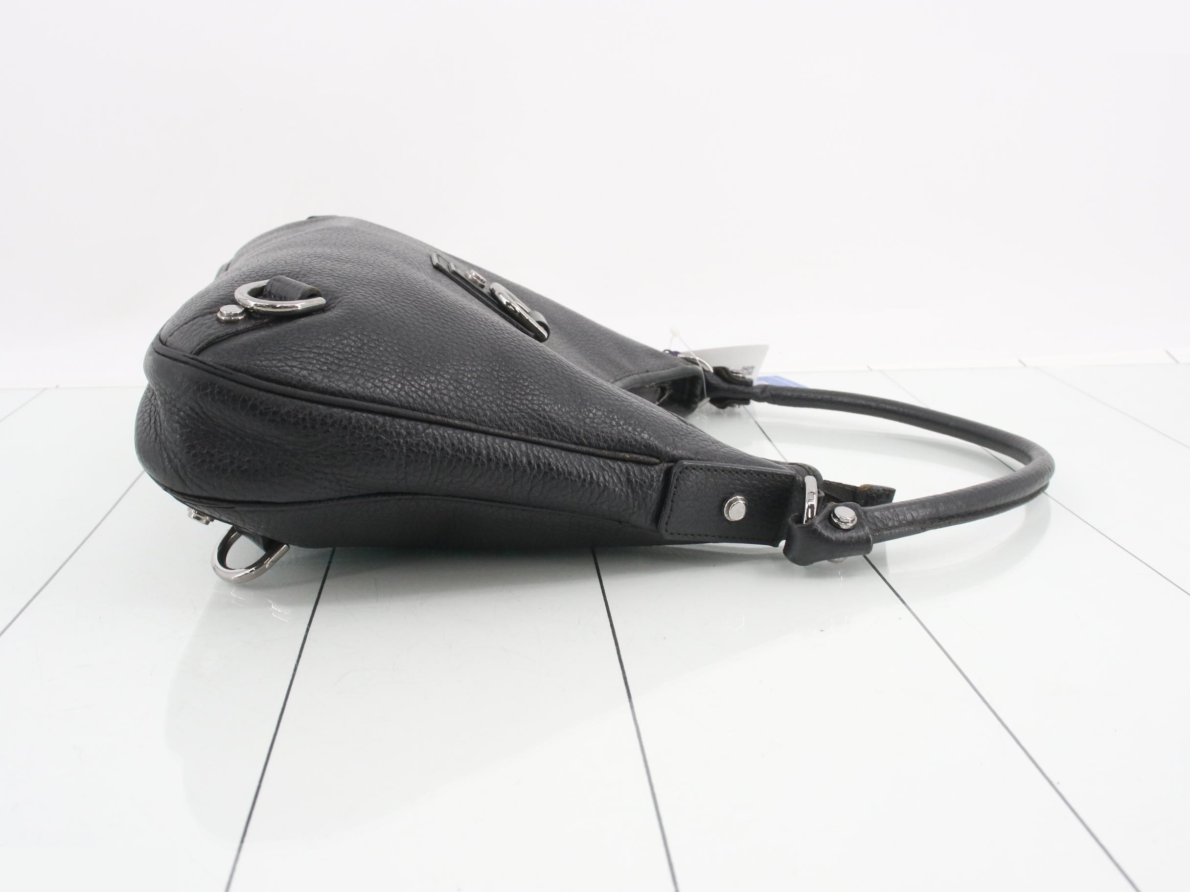 Abby D-ring Shoulder Bag, Leather, Black, Silver Hardware — view 3
