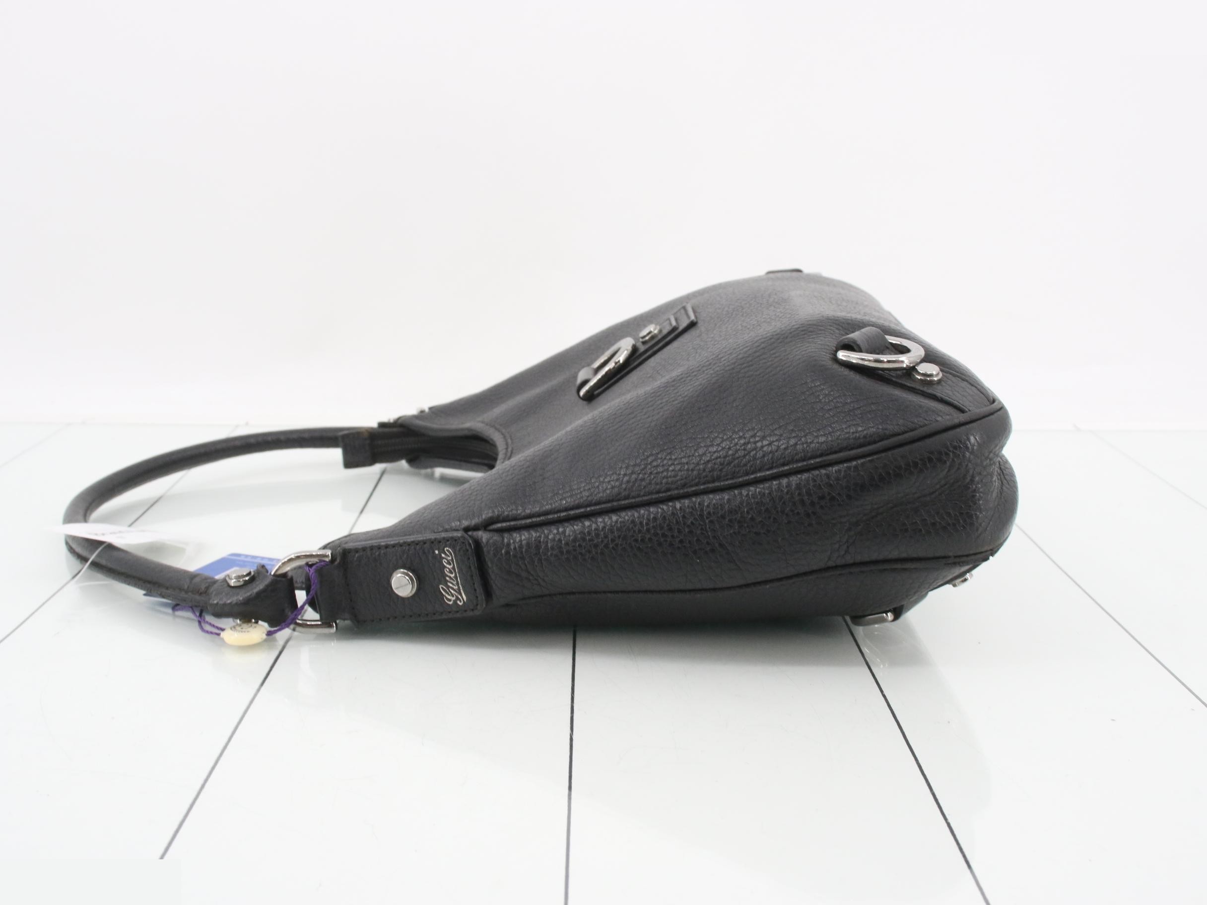 Abby D-ring Shoulder Bag, Leather, Black, Silver Hardware — view 4
