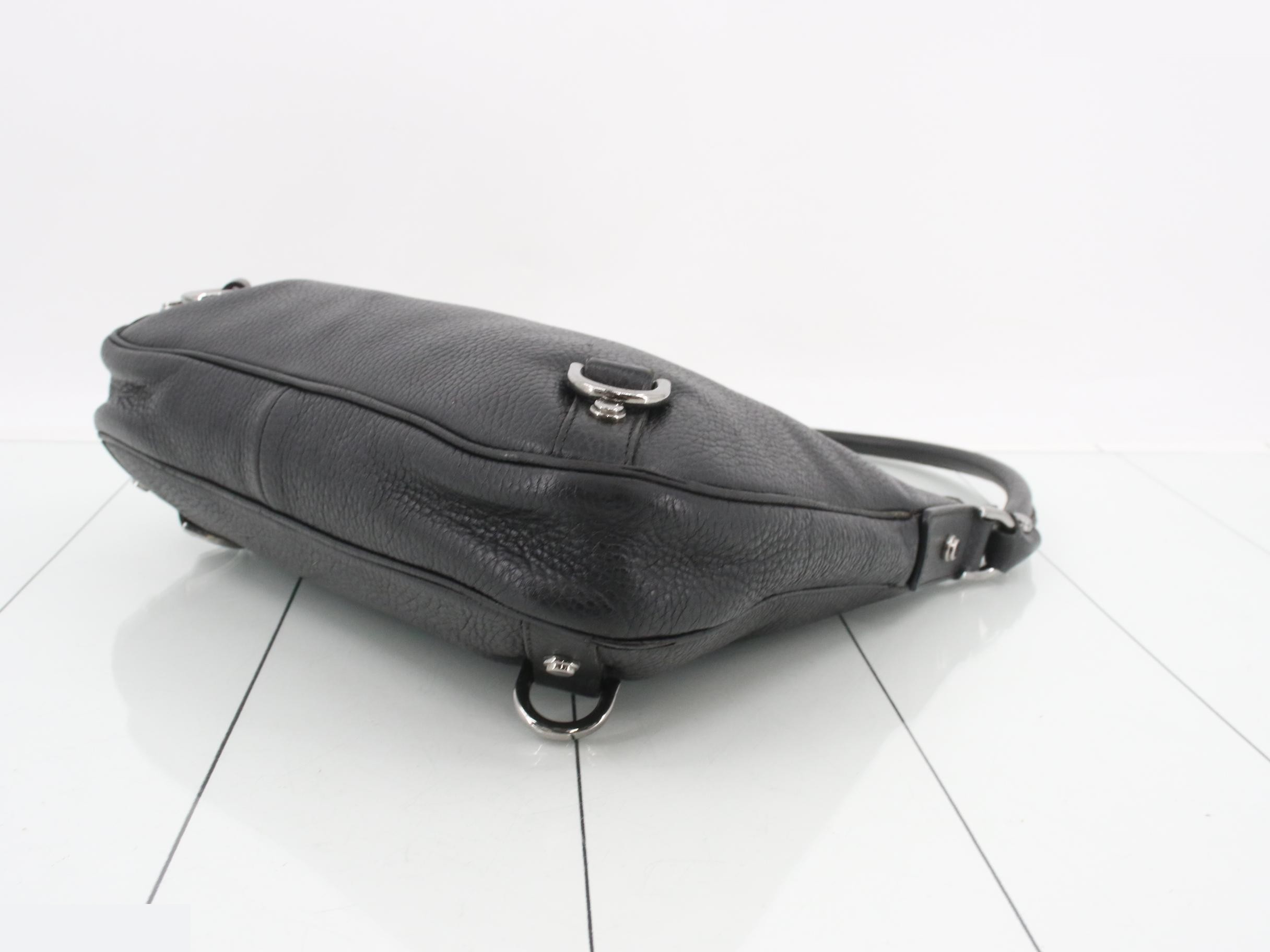 Abby D-ring Shoulder Bag, Leather, Black, Silver Hardware — view 6
