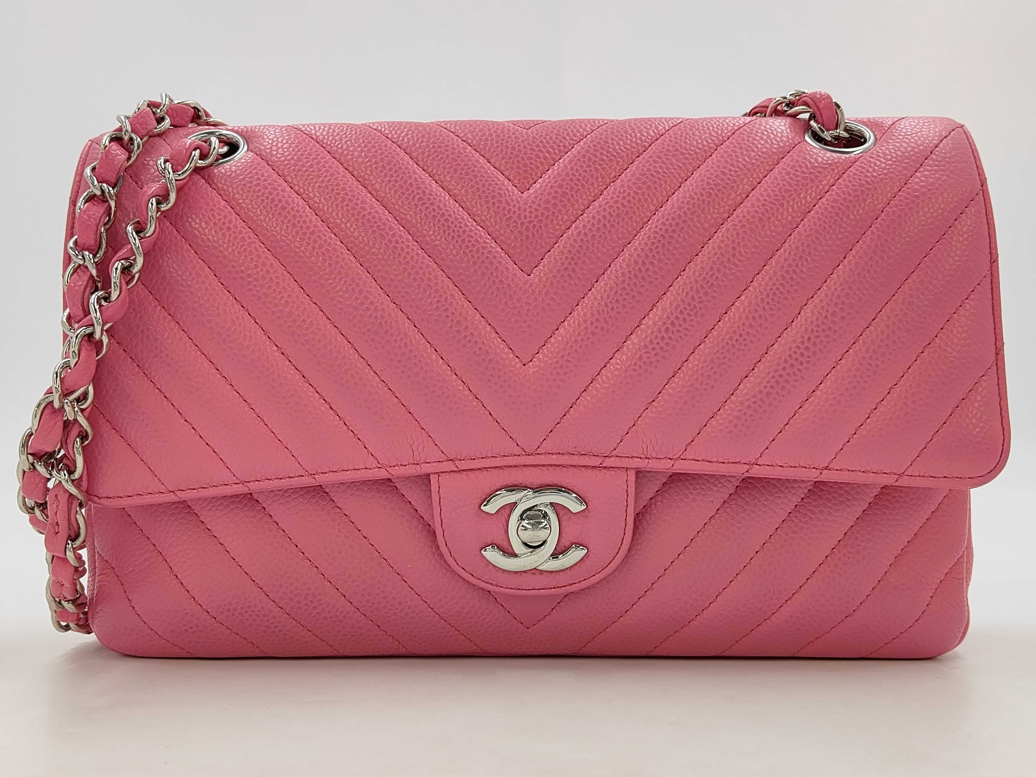 Matelassé 25 Double Flap Chain Shoulder Bag with V-Stitch Caviar Pink