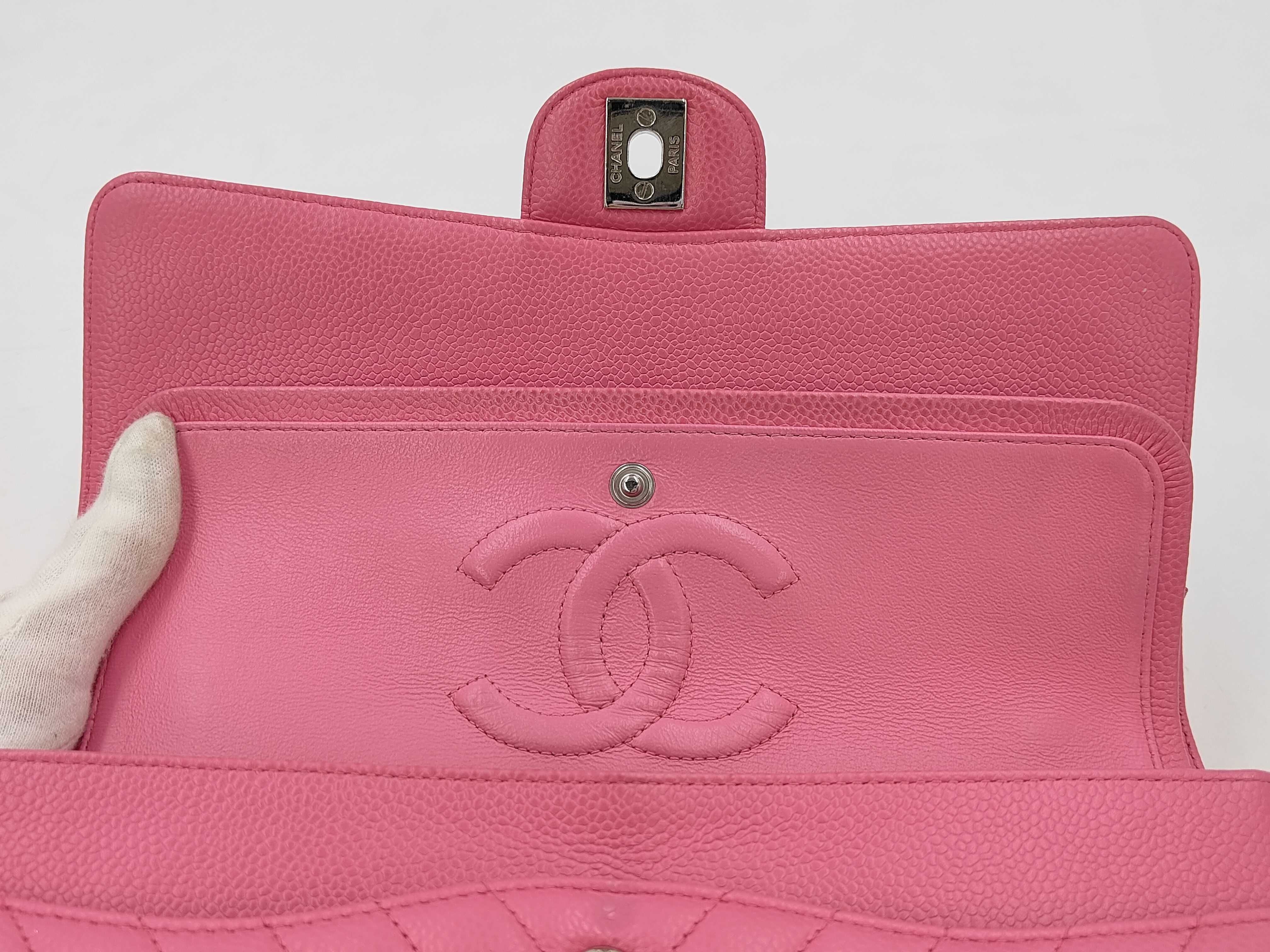 Matelassé 25 Double Flap Chain Shoulder Bag with V-Stitch Caviar Pink — view 8