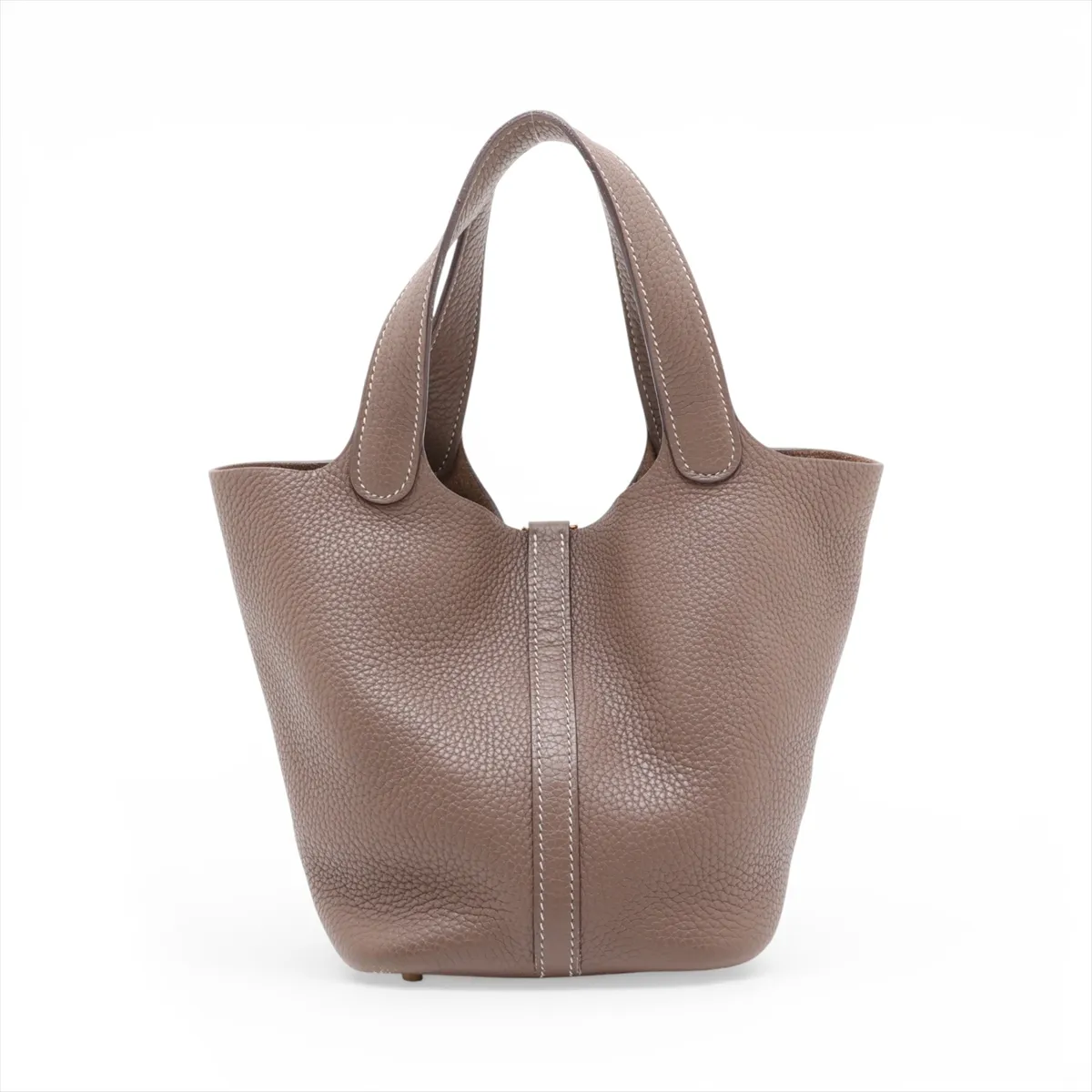 Picotin Lock 18 PM, Taurillon Clemence leather, Etoupe color, gold hardware, Year: 2020, No key, padlock cannot be opened. — view 2