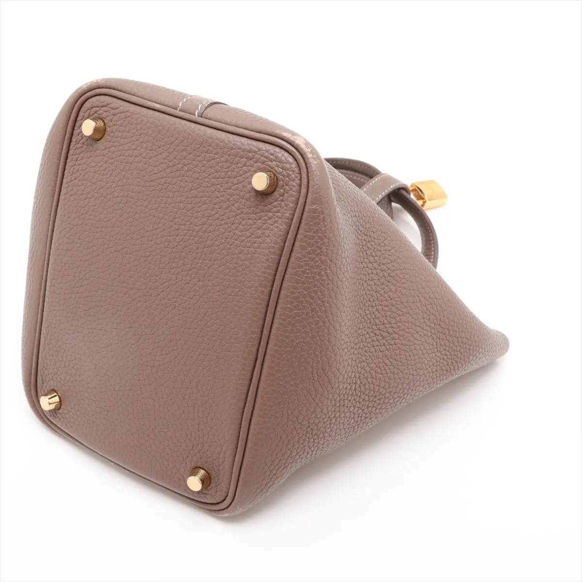 Picotin Lock 18 PM, Taurillon Clemence leather, Etoupe color, gold hardware, Year: 2020, No key, padlock cannot be opened. — view 3