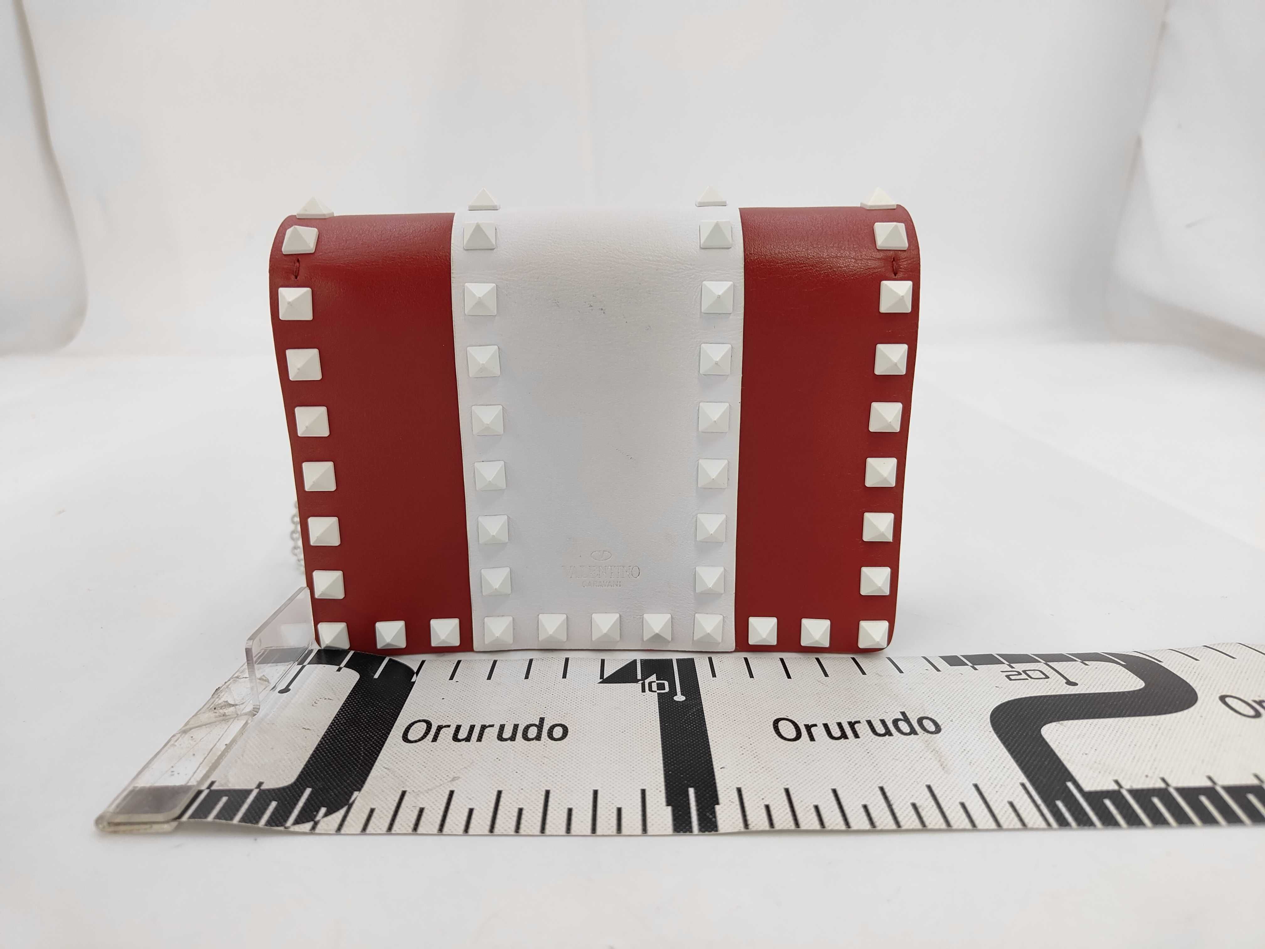 Red and White Calfskin Stud Chain Shoulder Bag — view 2