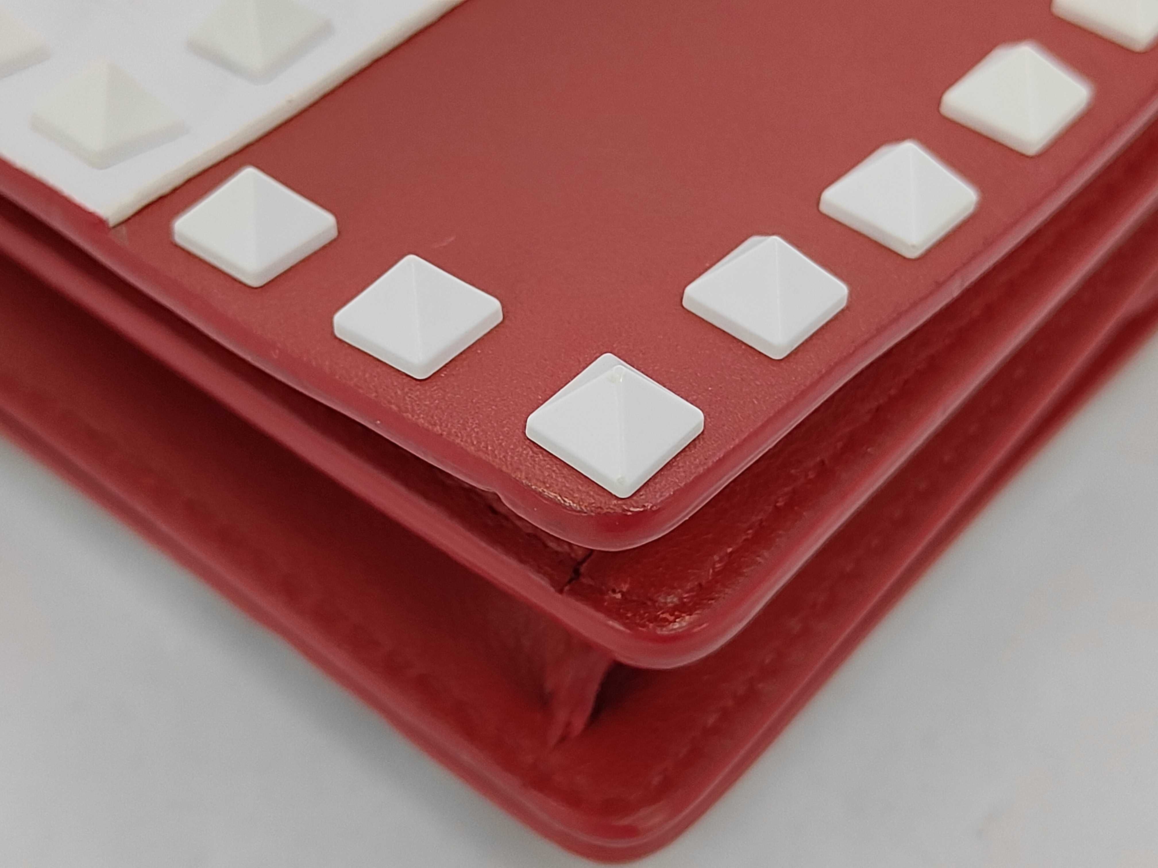 Red and White Calfskin Stud Chain Shoulder Bag — view 3