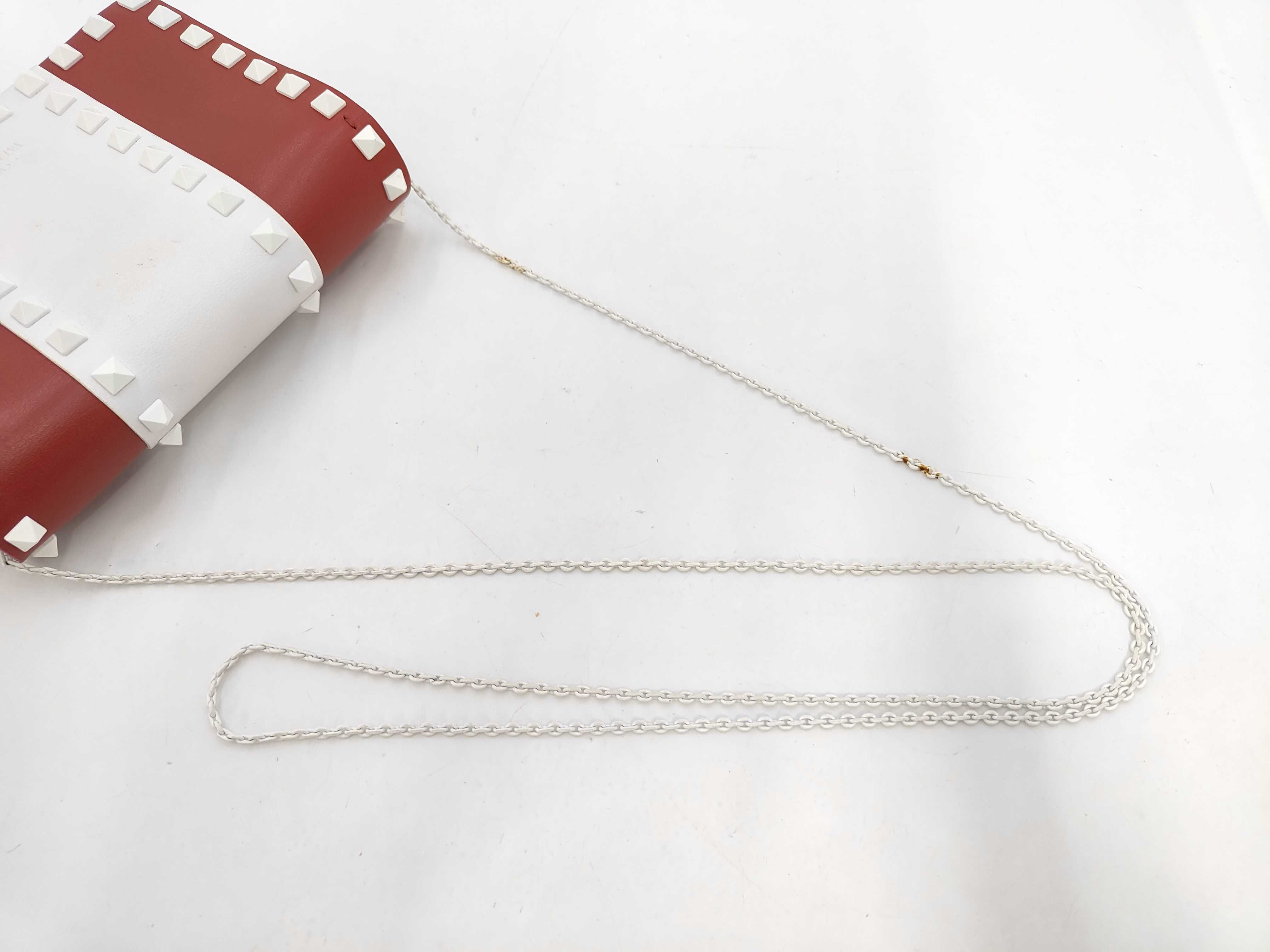 Red and White Calfskin Stud Chain Shoulder Bag — view 5