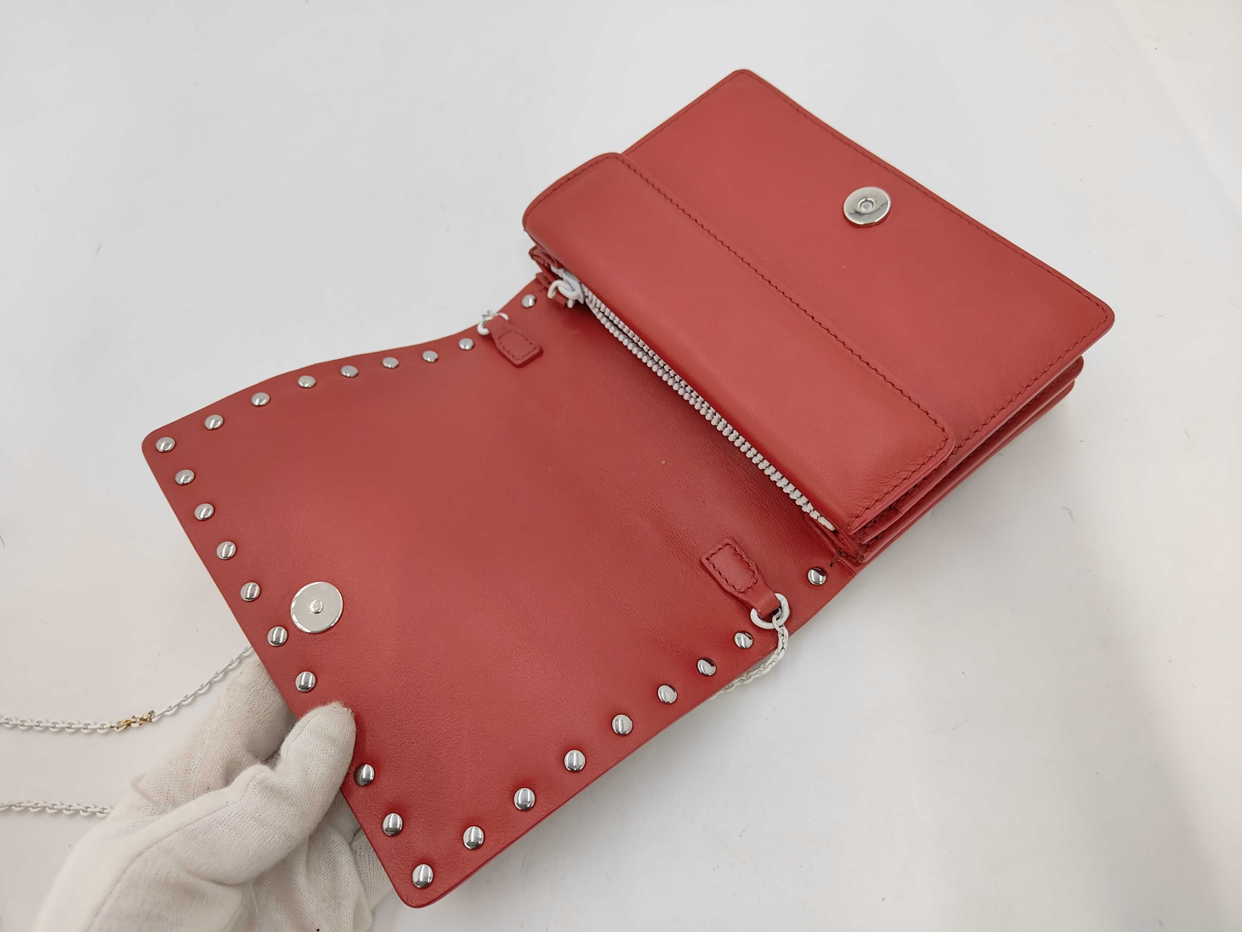 Red and White Calfskin Stud Chain Shoulder Bag — view 7