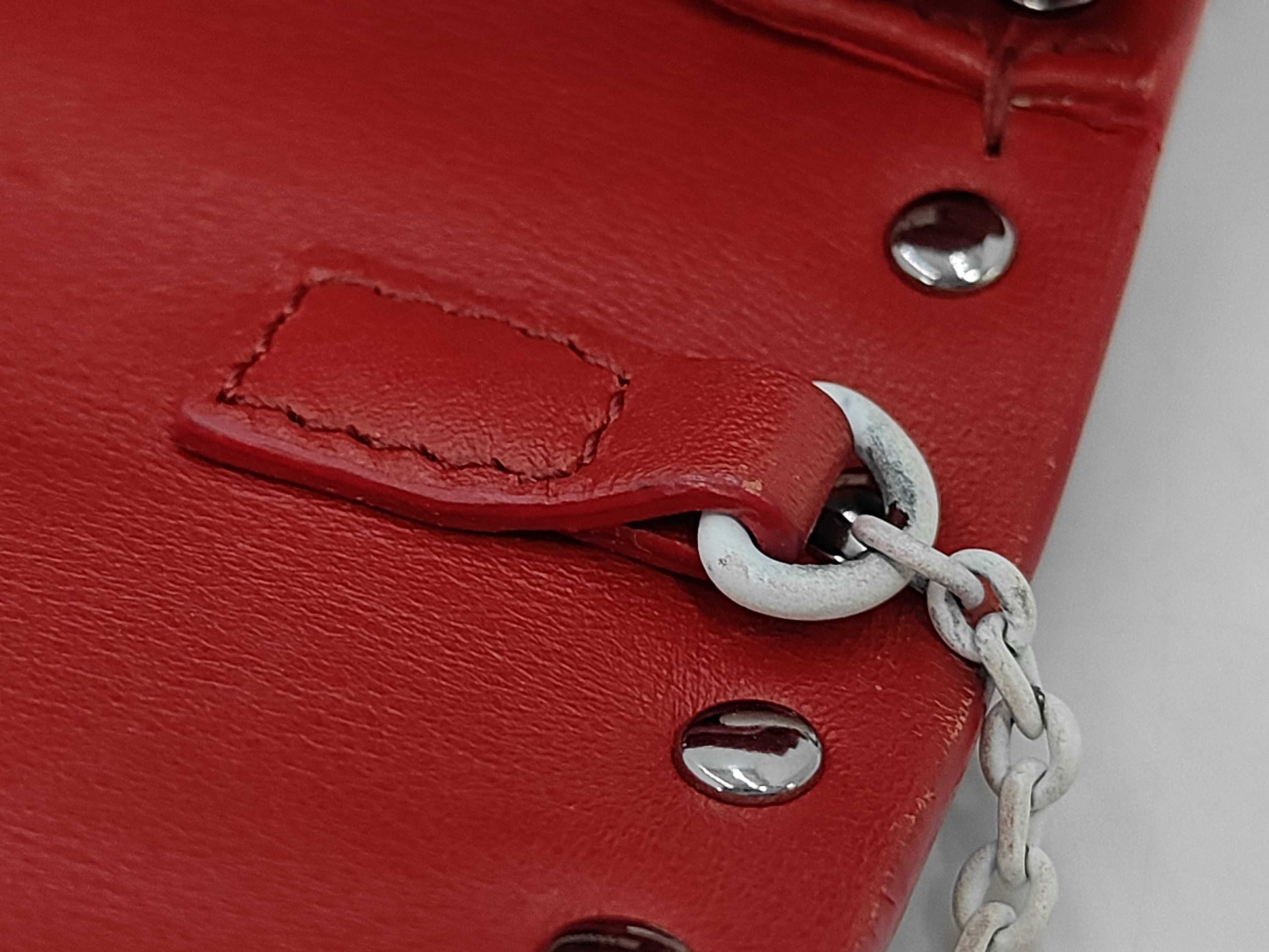 Red and White Calfskin Stud Chain Shoulder Bag — view 8