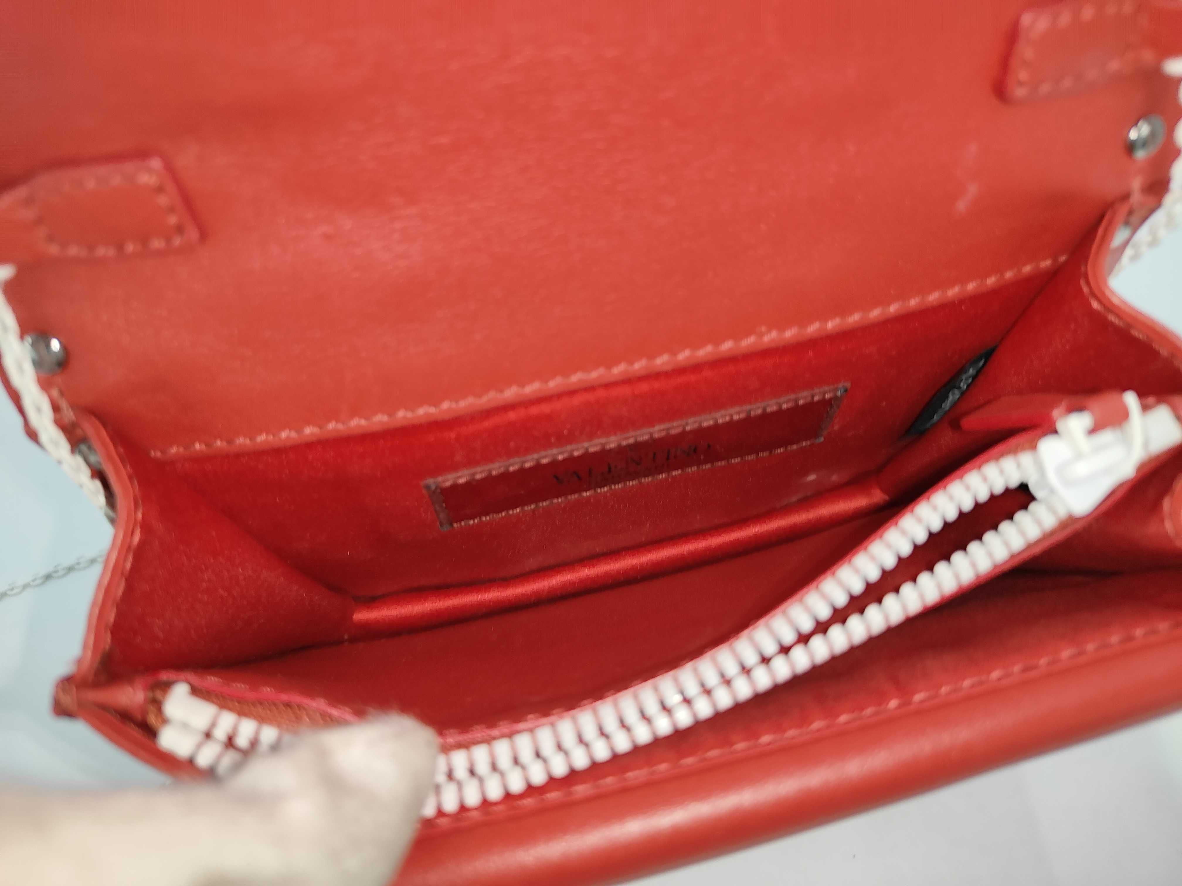 Red and White Calfskin Stud Chain Shoulder Bag — view 9