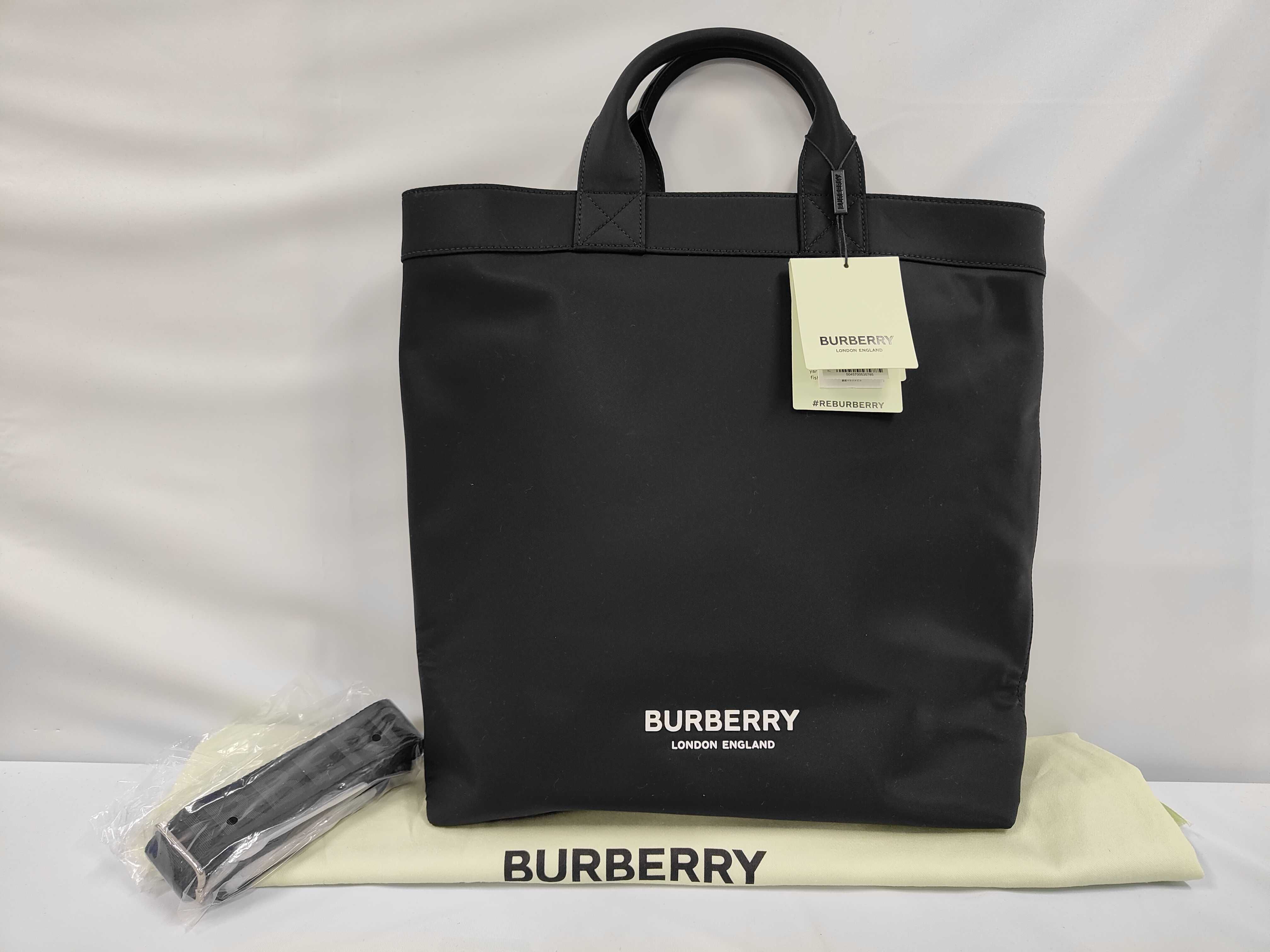 Artie Nylon 2-Way Tote Bag, Black. Accessories: Dust bag, shoulder strap.