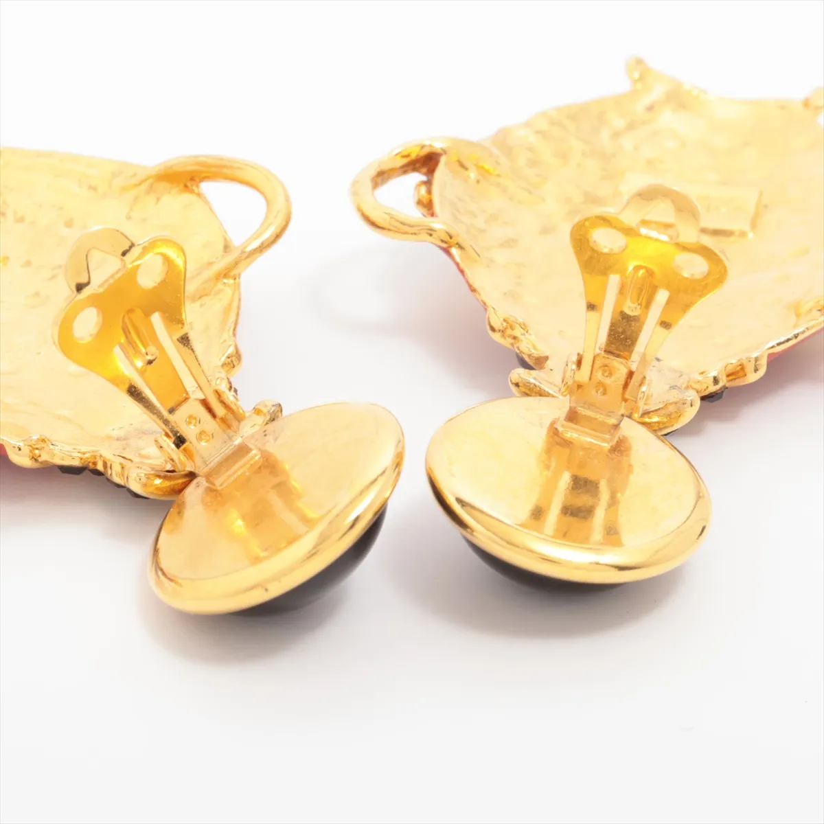 earrings (for both ears), gold-plated with rhinestones. Shows wear, tarnishing, — view 4