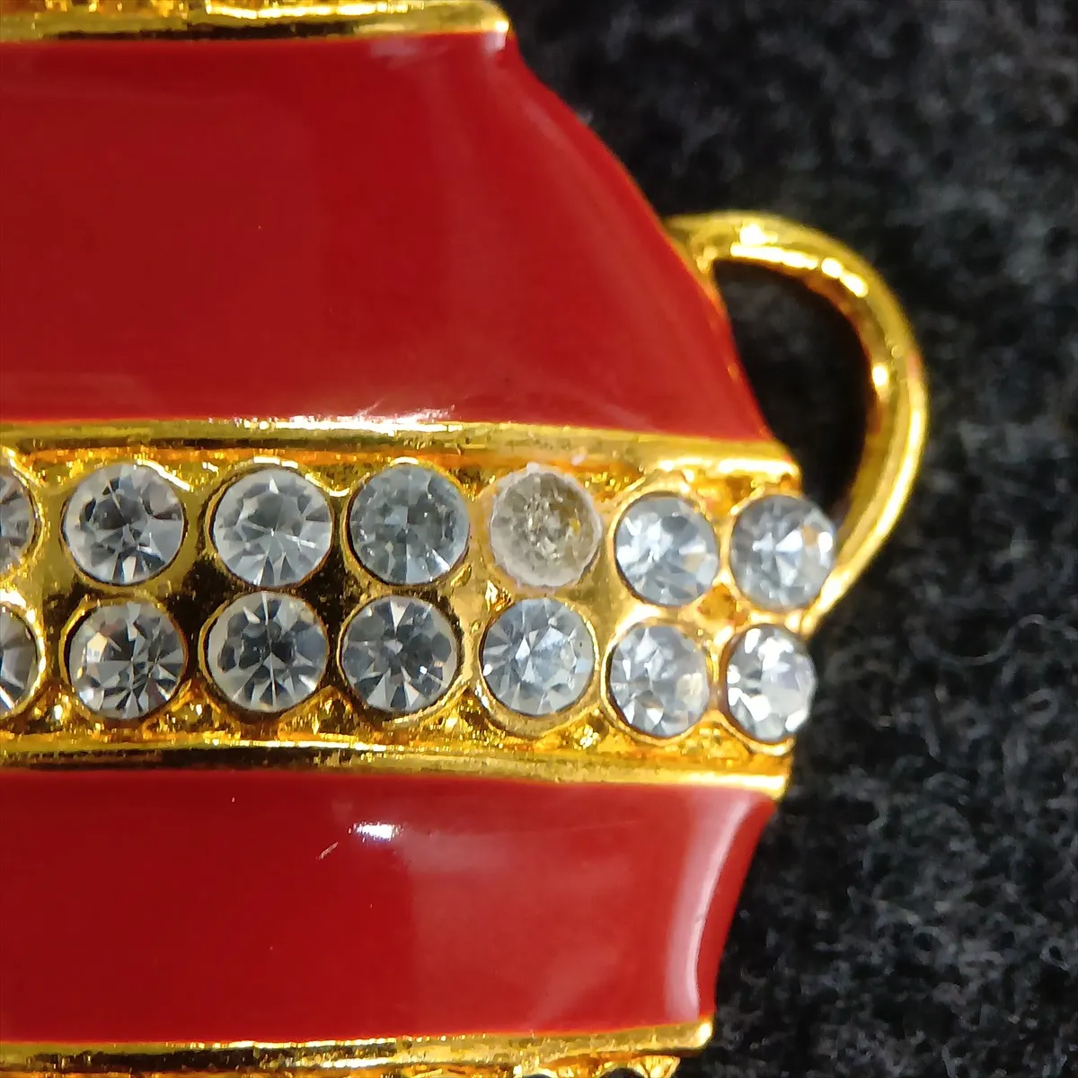 earrings (for both ears), gold-plated with rhinestones. Shows wear, tarnishing, — view 7