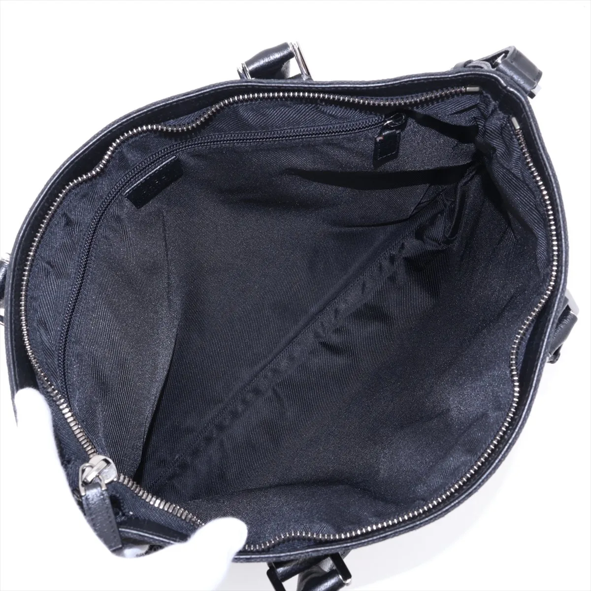 GG Canvas 122797 Canvas x Leather 2-Way Handbag, Black — view 7
