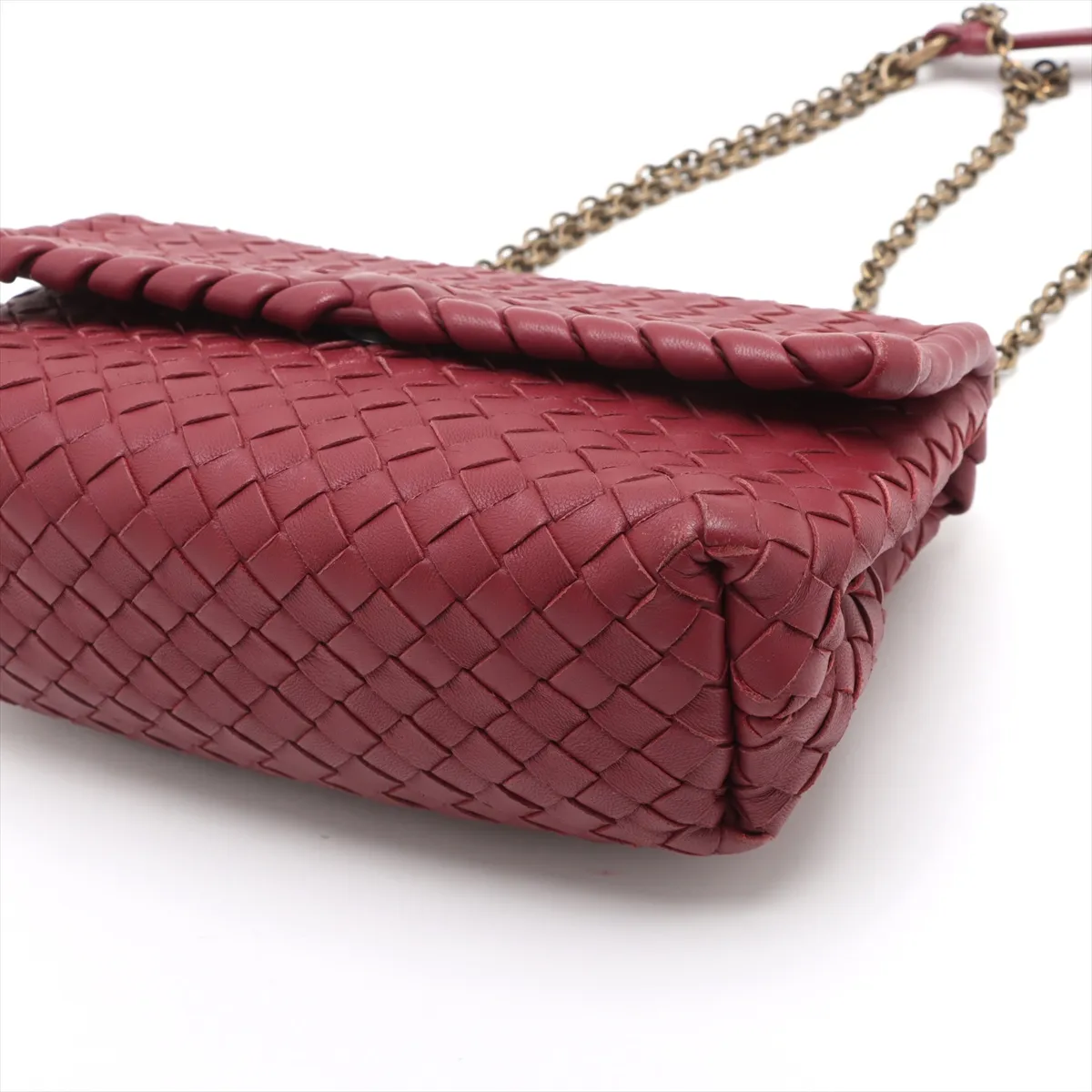 Intrecciato Olympia Leather Chain Shoulder Bag Red — view 3