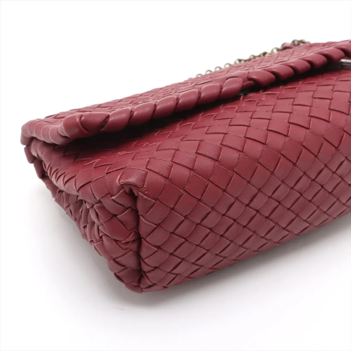 Intrecciato Olympia Leather Chain Shoulder Bag Red — view 4