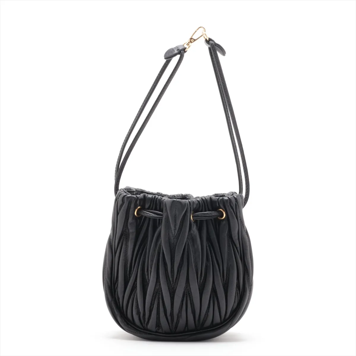 Matelassé Leather Handbag, Black — view 2