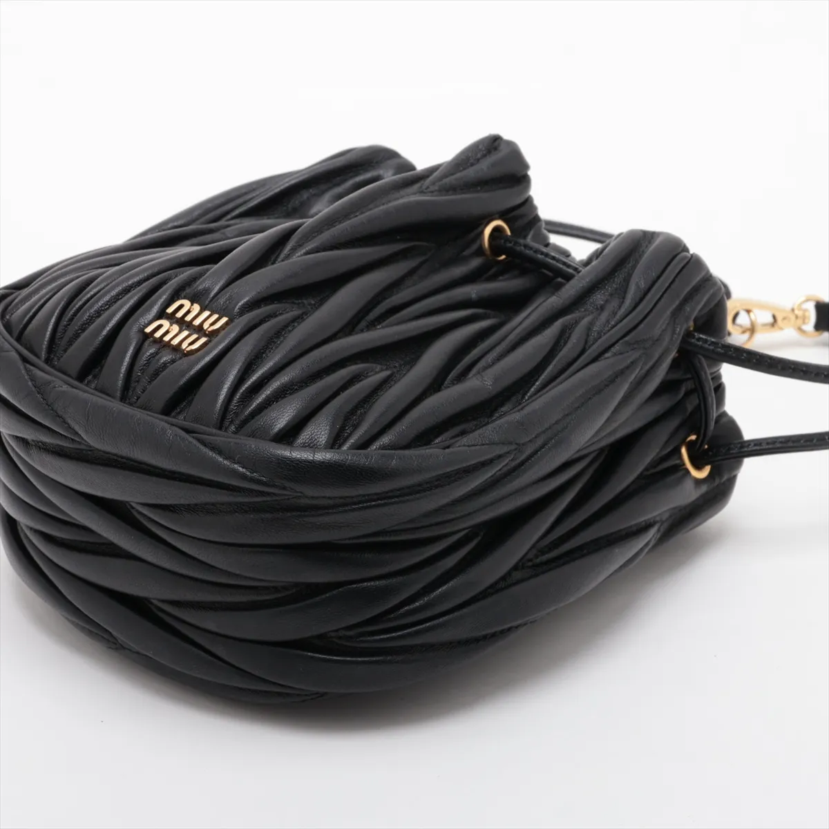 Matelassé Leather Handbag, Black — view 3